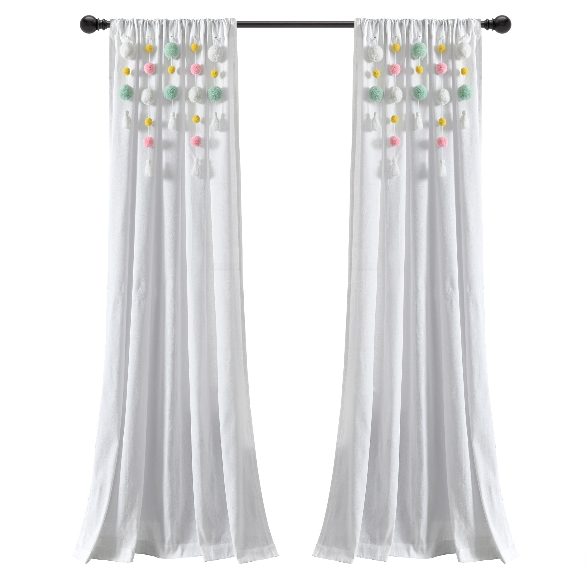 Lush Decor Boho Pom Pom Tassel Linen Window Curtain Panel (Single)