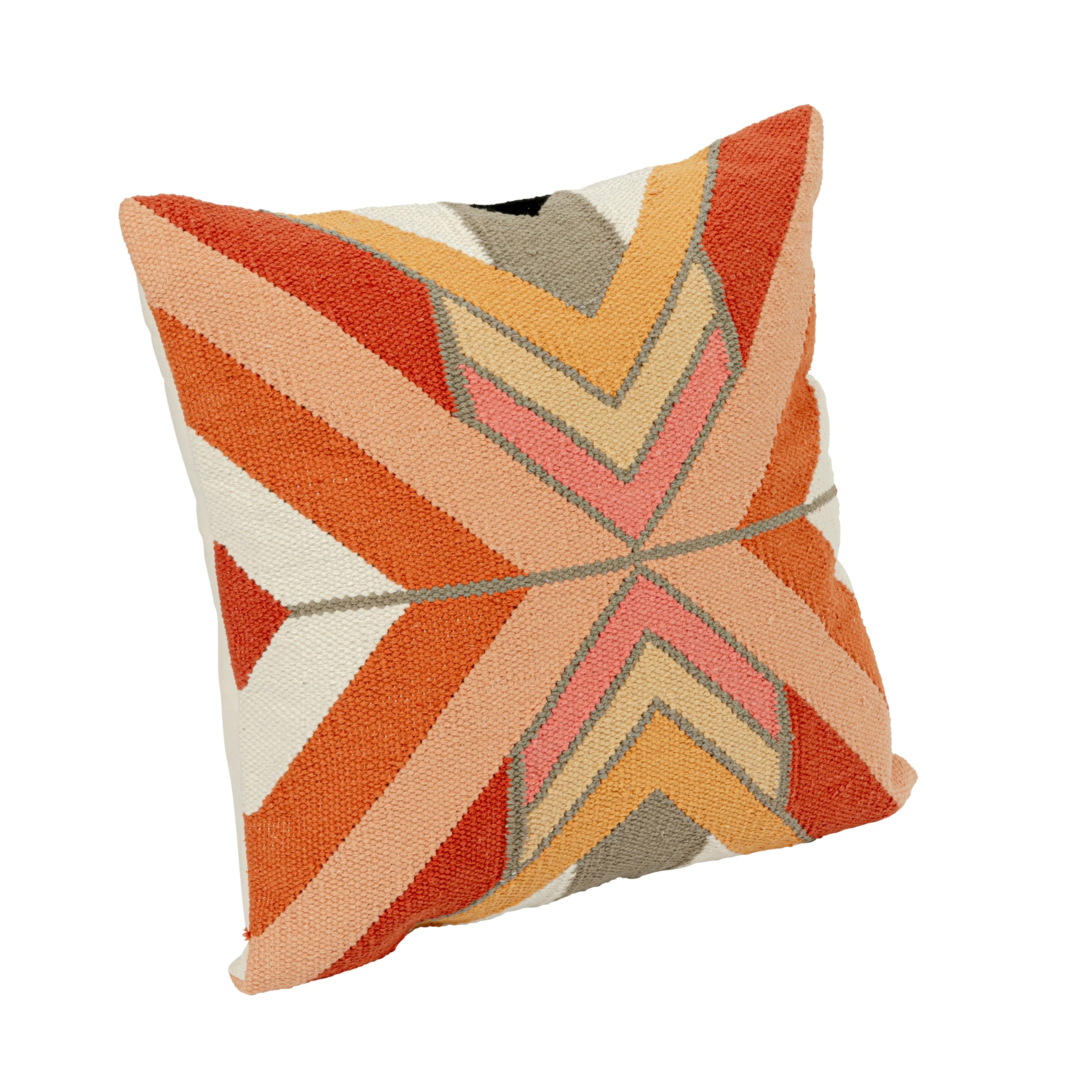 Woven Cotton Pillow with Chevron Pattern