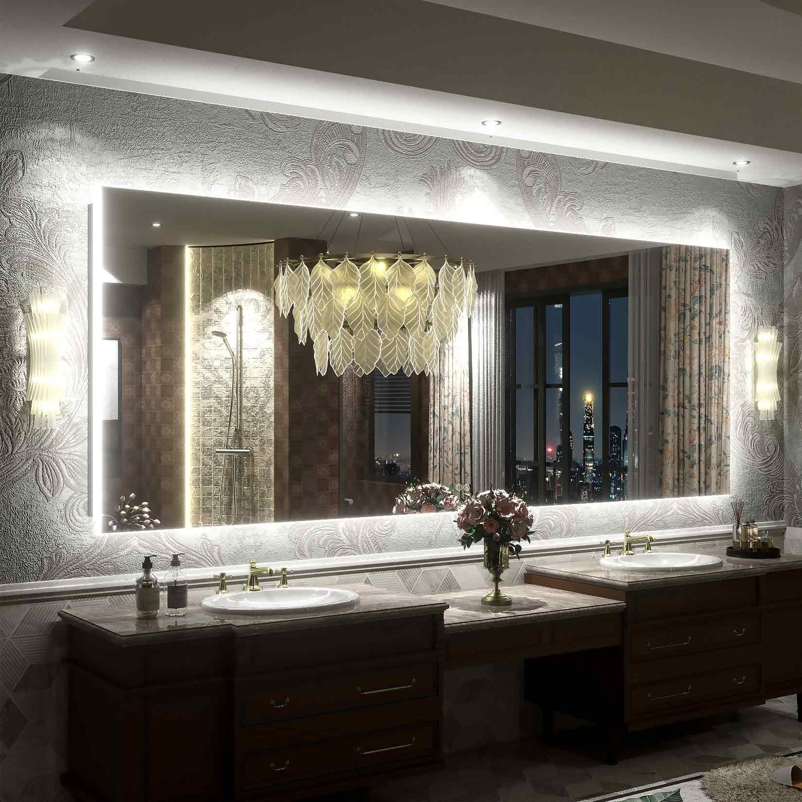 Apmir LED Lighted Anti-Fog Frameless Backlit Bathroom Vanity Mirror with in Tempered Glass