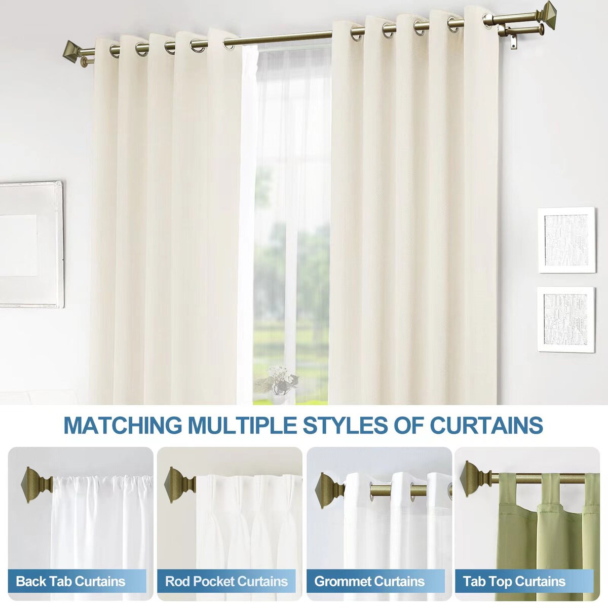 Modern Square Urn Adjustable Drapery Double Curtain Rod