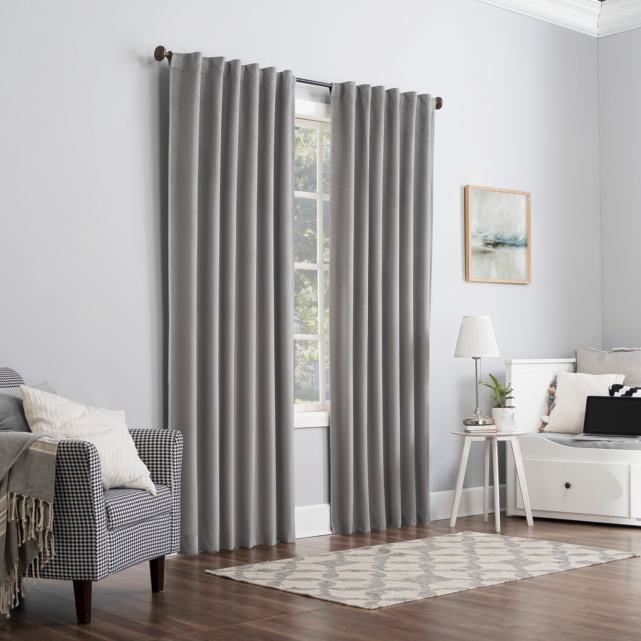 Sun Zero Amherst Velvet Noise Reducing Thermal Extreme Total Blackout Back Tab Curtain Panel, Single Panel