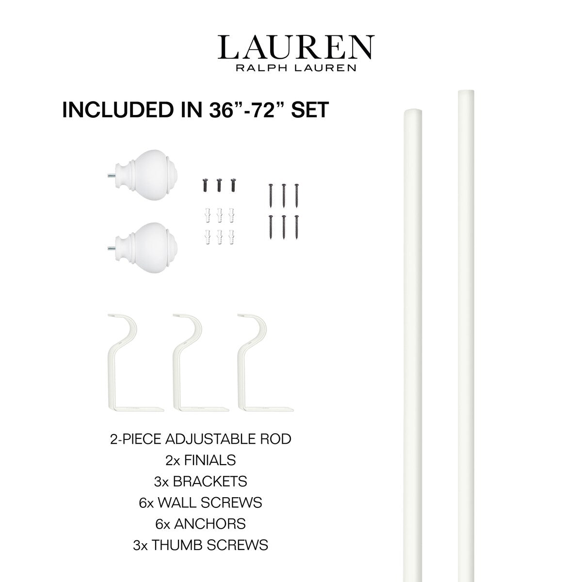 Lauren Ralph Lauren Markel 1 Adjustable Window Curtain Rod and Finial Set