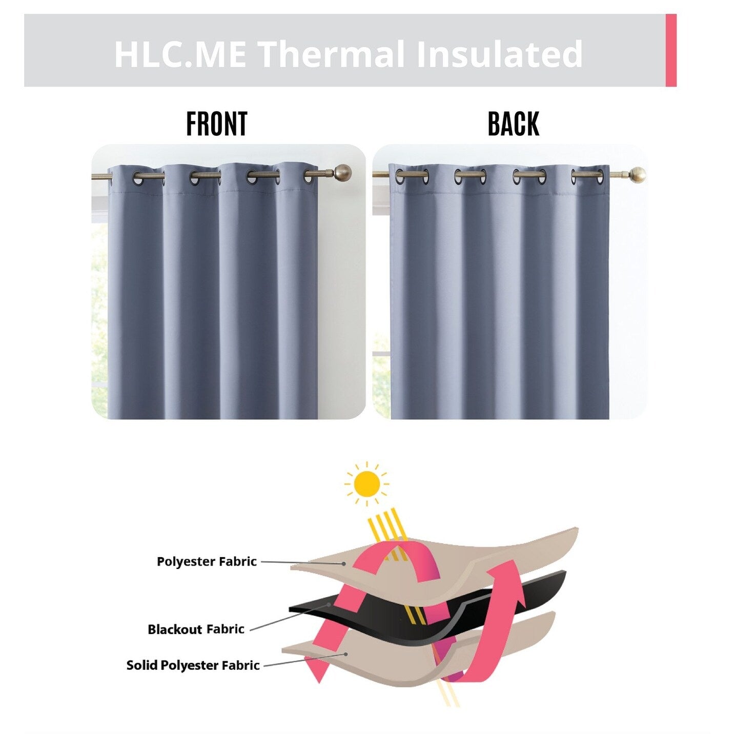 HLC.me Oxford Blackout Curtains - Thermal Insulated Window Treatment Grommet Panels, Set of 2