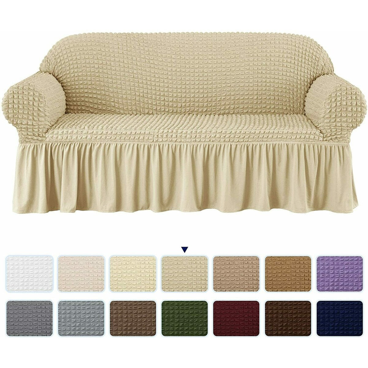 Subrtex 1 Piece Sofa Slipcover Seersucker Skirt Stretch Spandex Furniture Protector