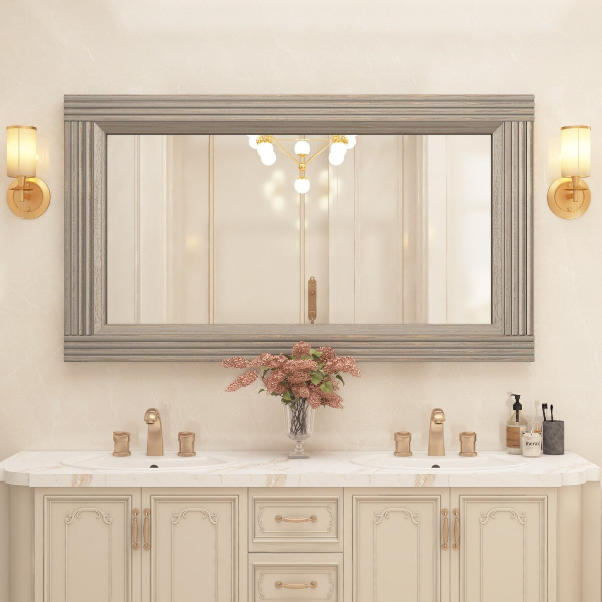 Solid Wood Frame Flat Bathroom Mirror