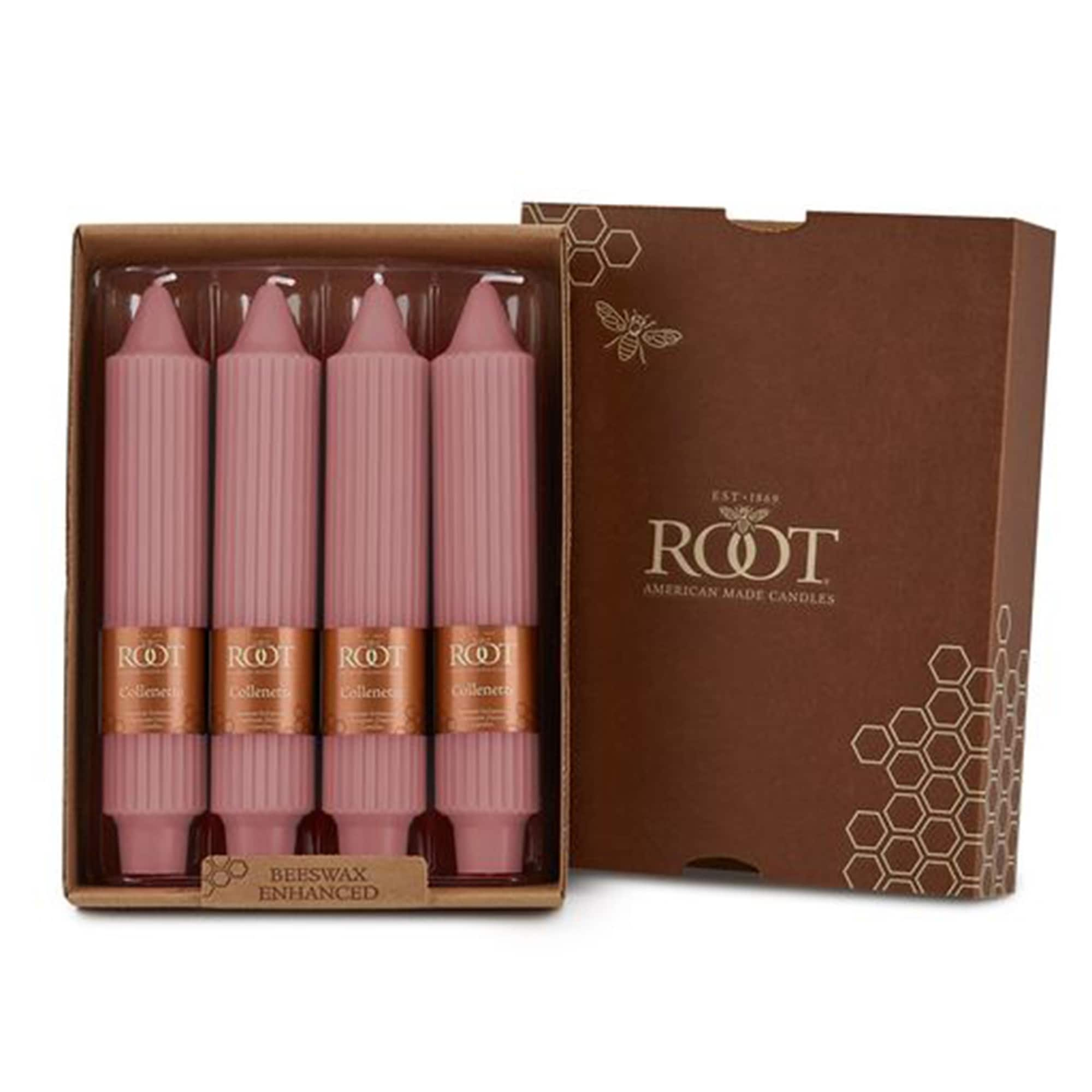 Root Unscented Grecian Collenette Taper Candles box of 4