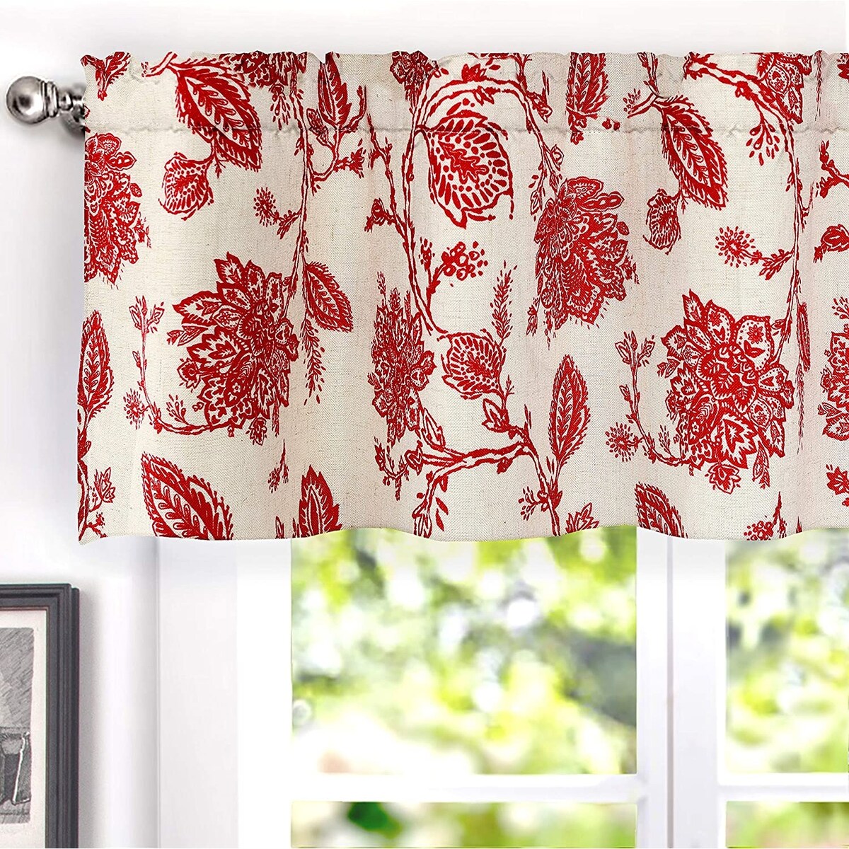 DriftAway Freda Jacobean Floral Linen Blend Window Curtain Valance