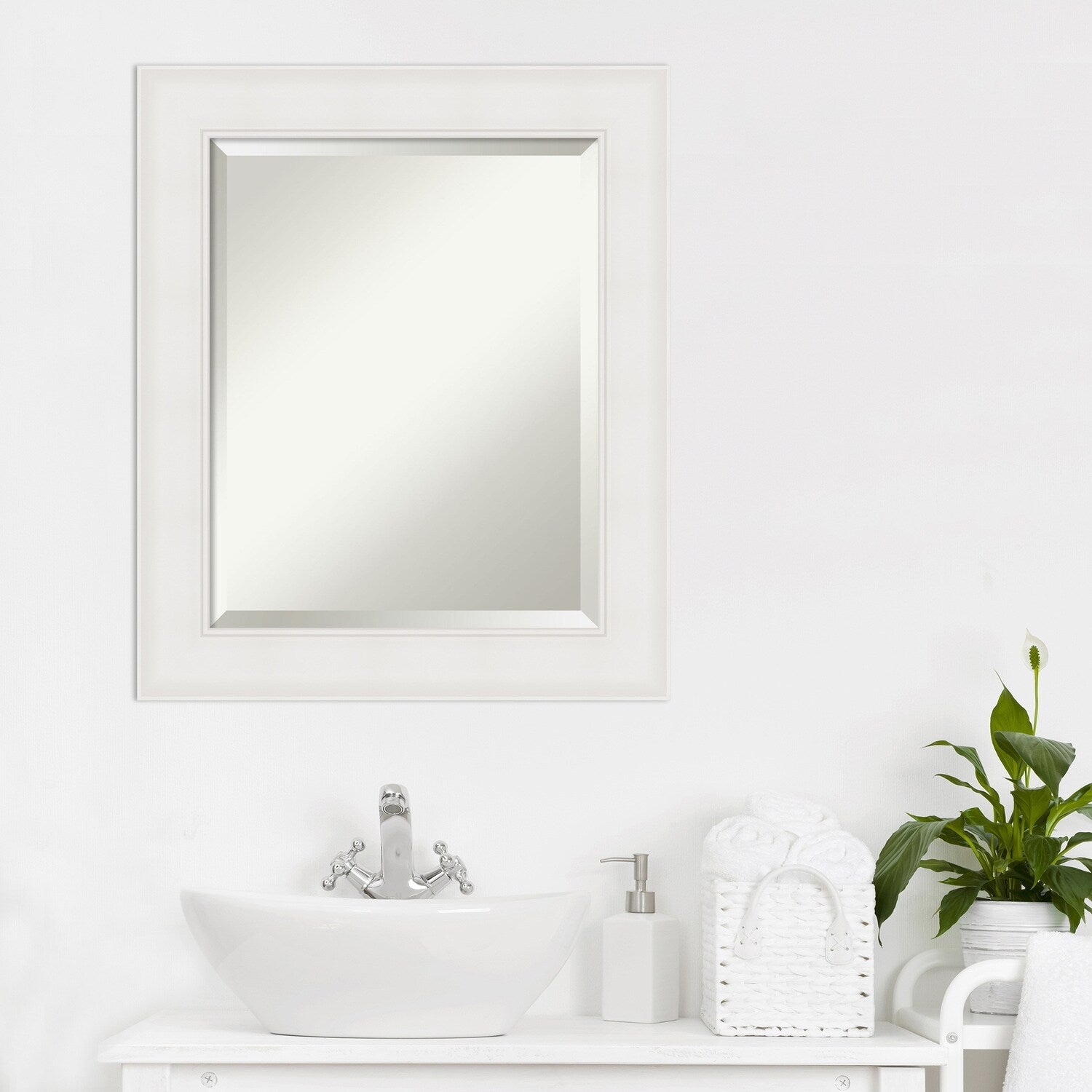 Textured White Beveled Framed Bathroom Vanity Wall Mirror - Textured White