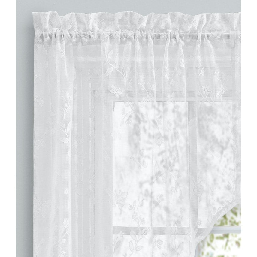 Isabella Lace Elegant Rod Pocket W Header Kitchen Curtains - Tier, Swag Pair and Tailored Valance (Sold Separately)