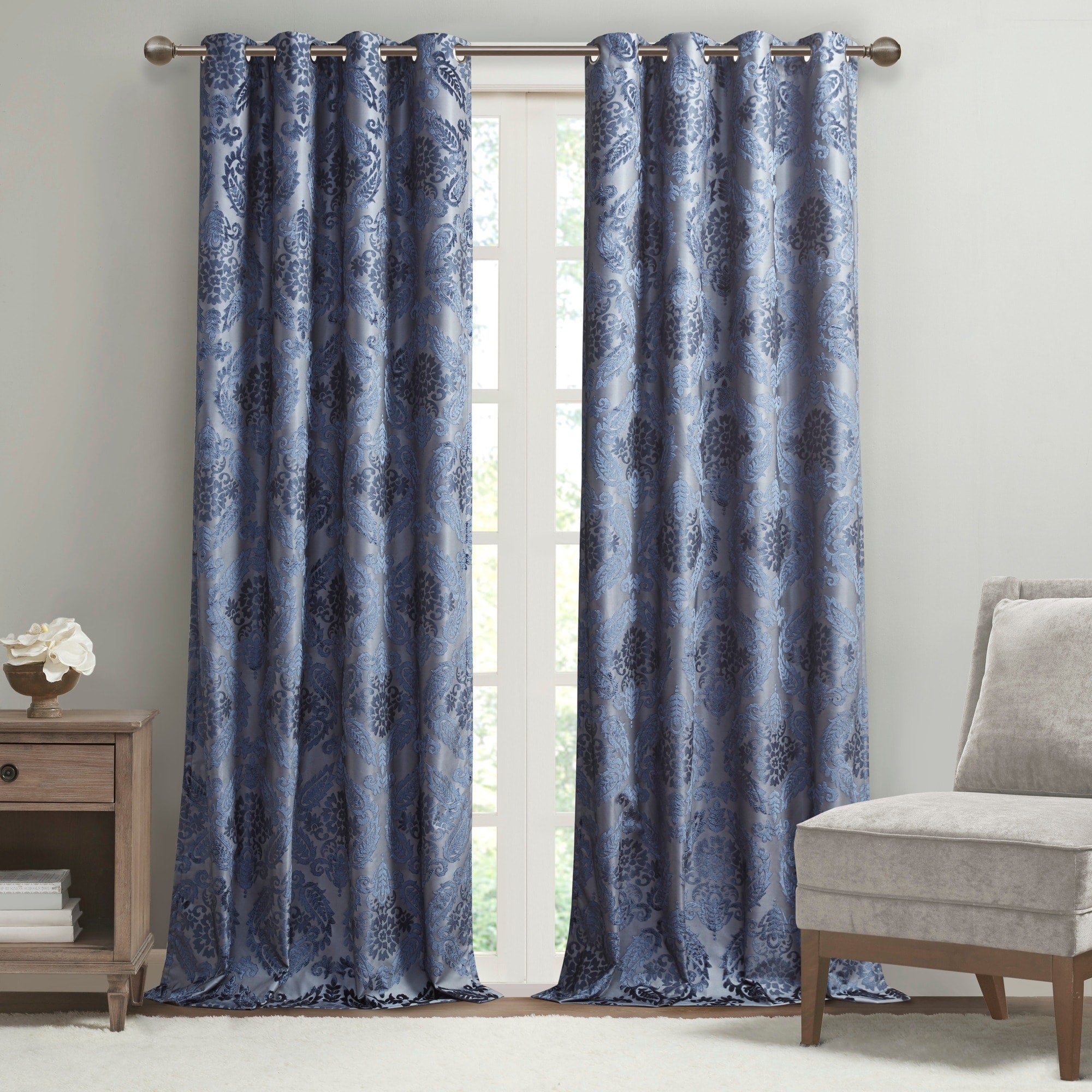 Loraine Knitted Jacquard Paisley Total Blackout Grommet Top Curtain Panel by SunSmart