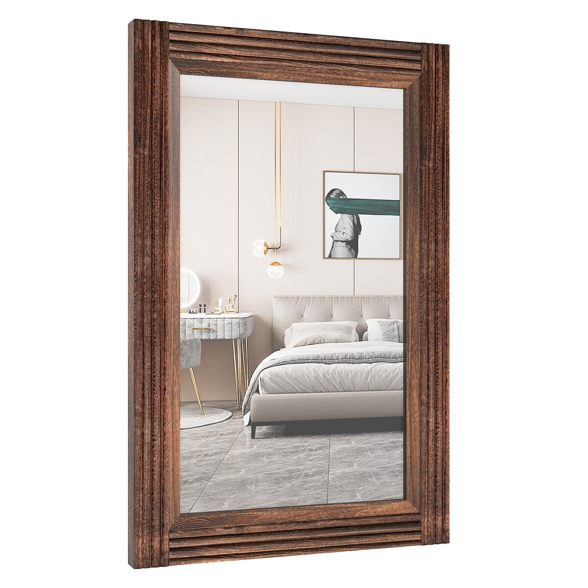 Solid Wood Frame Flat Bathroom Mirror