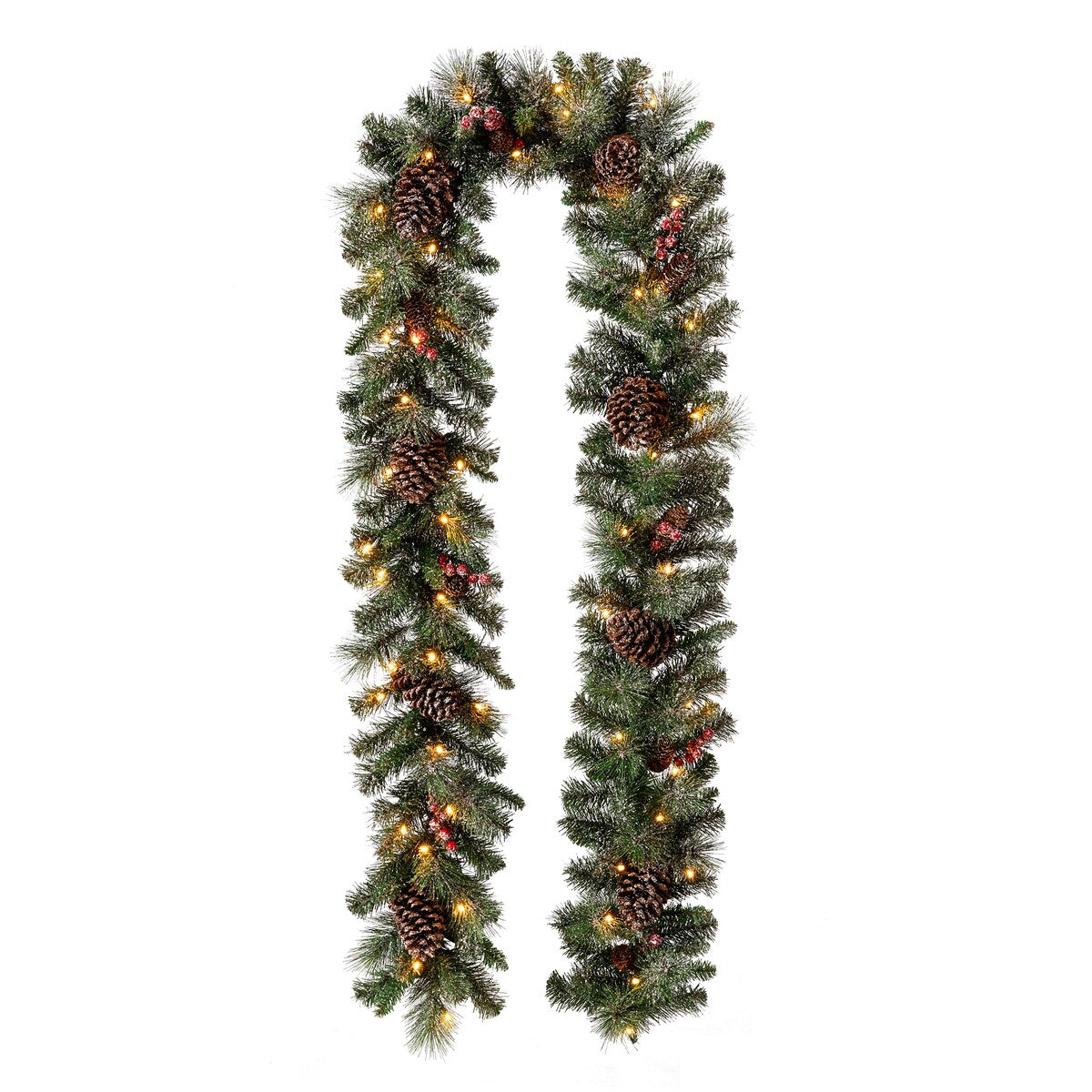 Glitzhome 9'L Pre-Lit Christmas Garland with Warm White LED Light