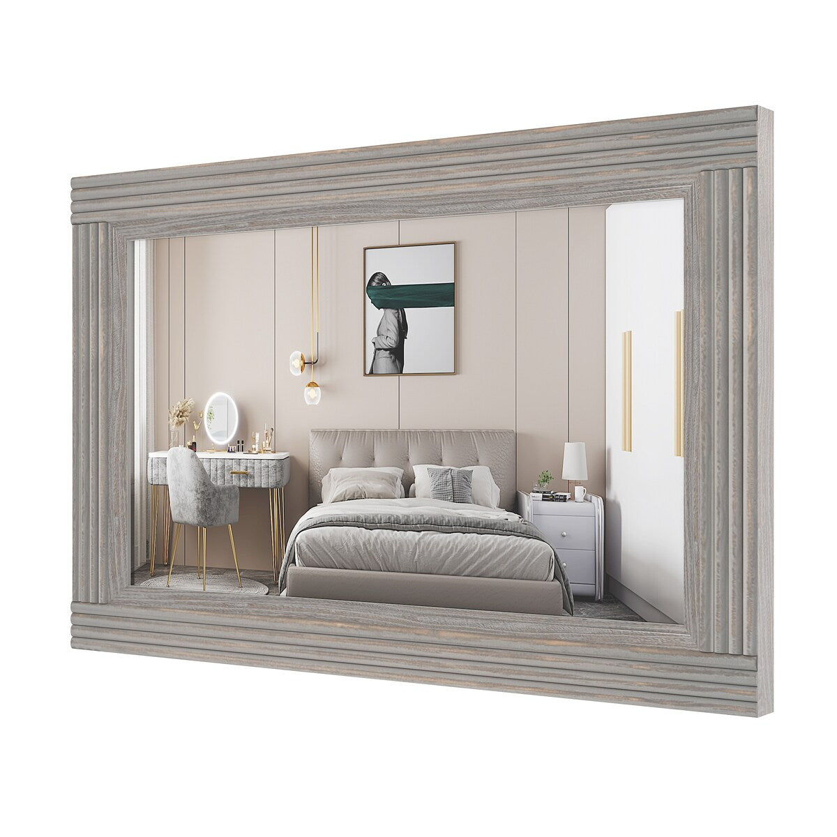 Solid Wood Frame Flat Bathroom Mirror