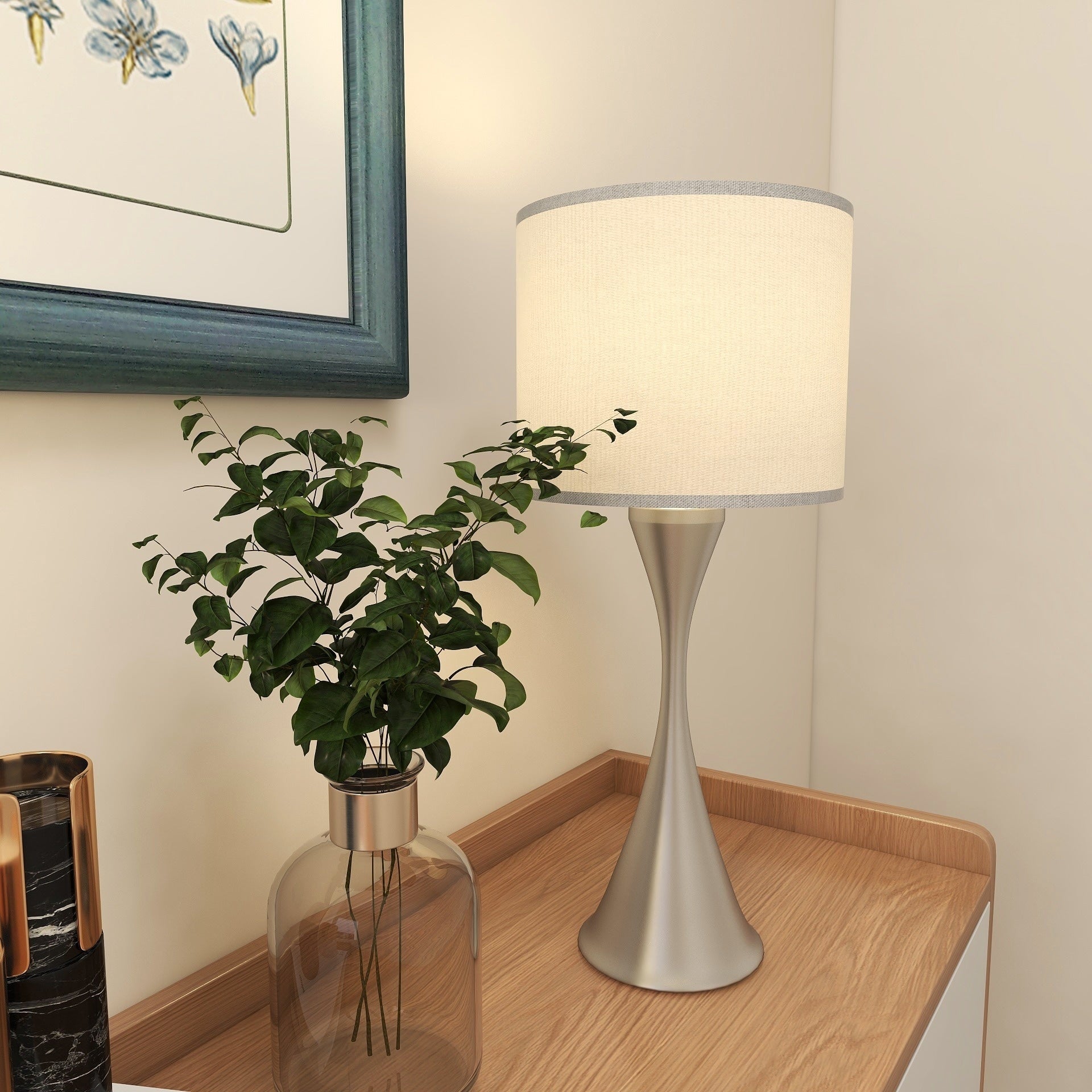 2-Pk 1-light Table Lamp with Brushed Nickel Finish and Grey Fabric Shade