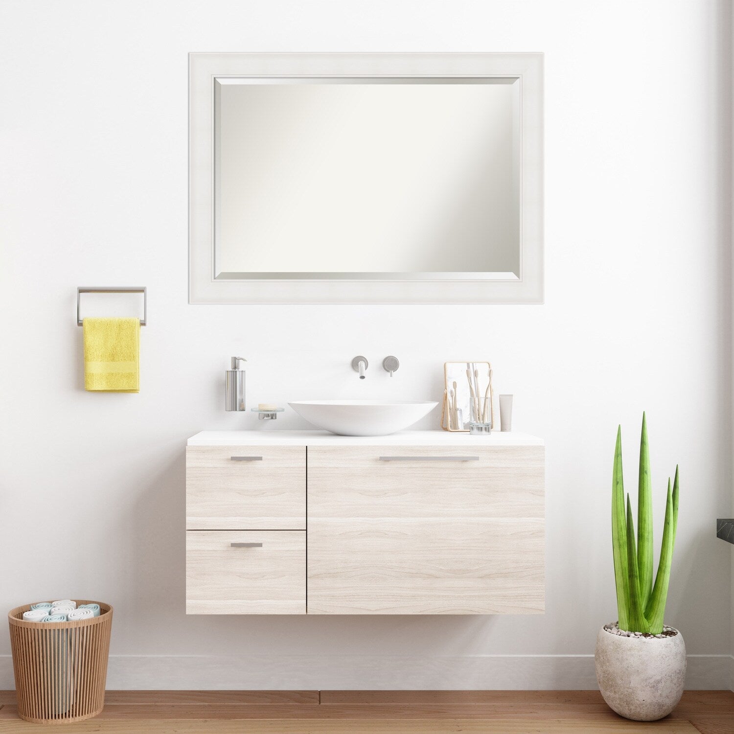 Textured White Beveled Framed Bathroom Vanity Wall Mirror - Textured White