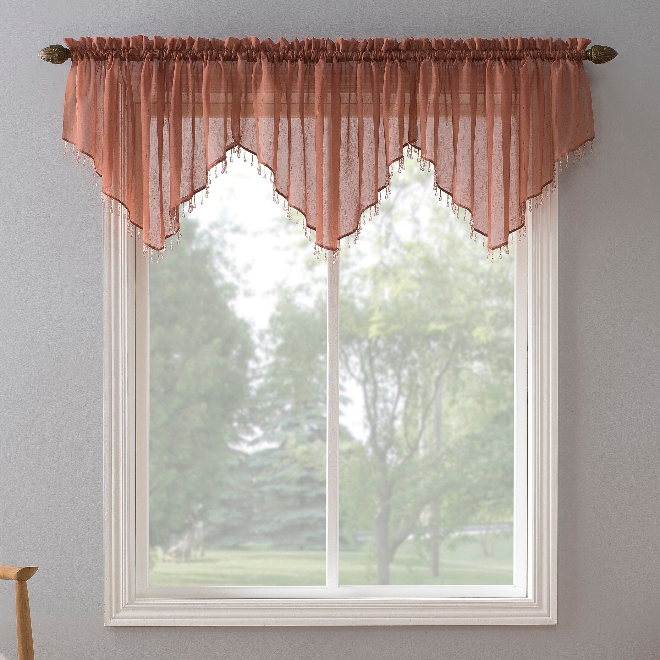 No. 918 Erica Crushed Voile Ascot Beaded Sheer Rod Pocket 1-Piece Curtain Valance