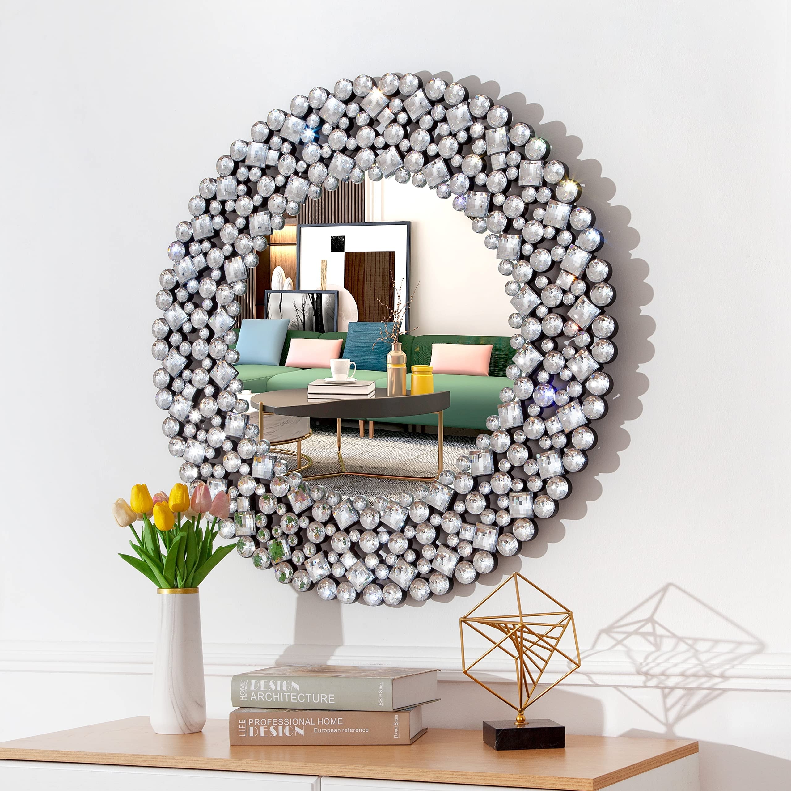 Crystal Accent Round Wall Mirror