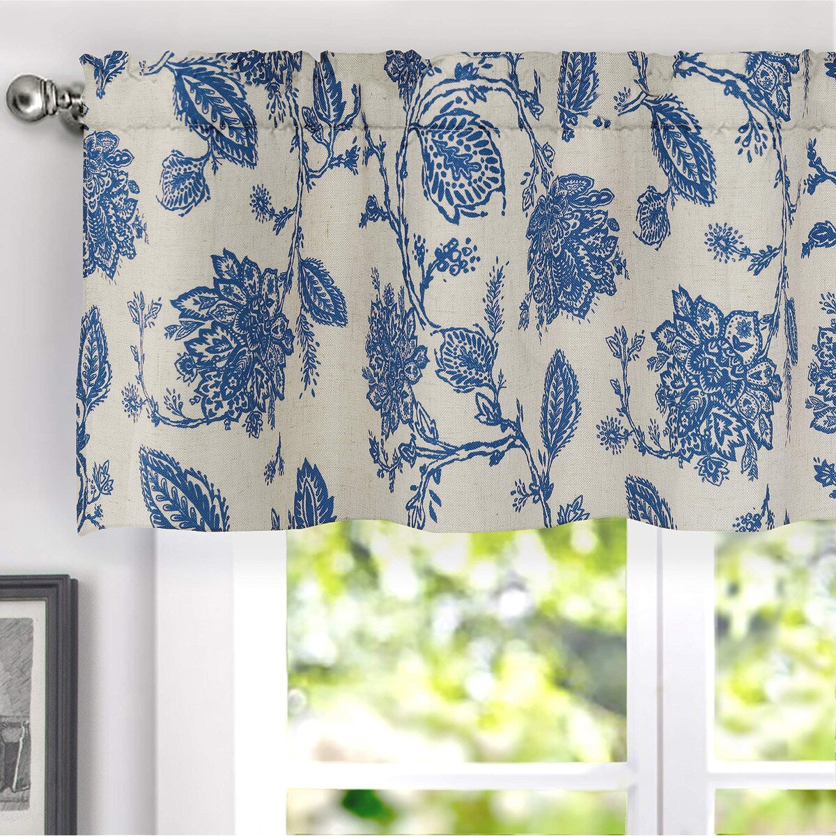 DriftAway Freda Jacobean Floral Linen Blend Window Curtain Valance