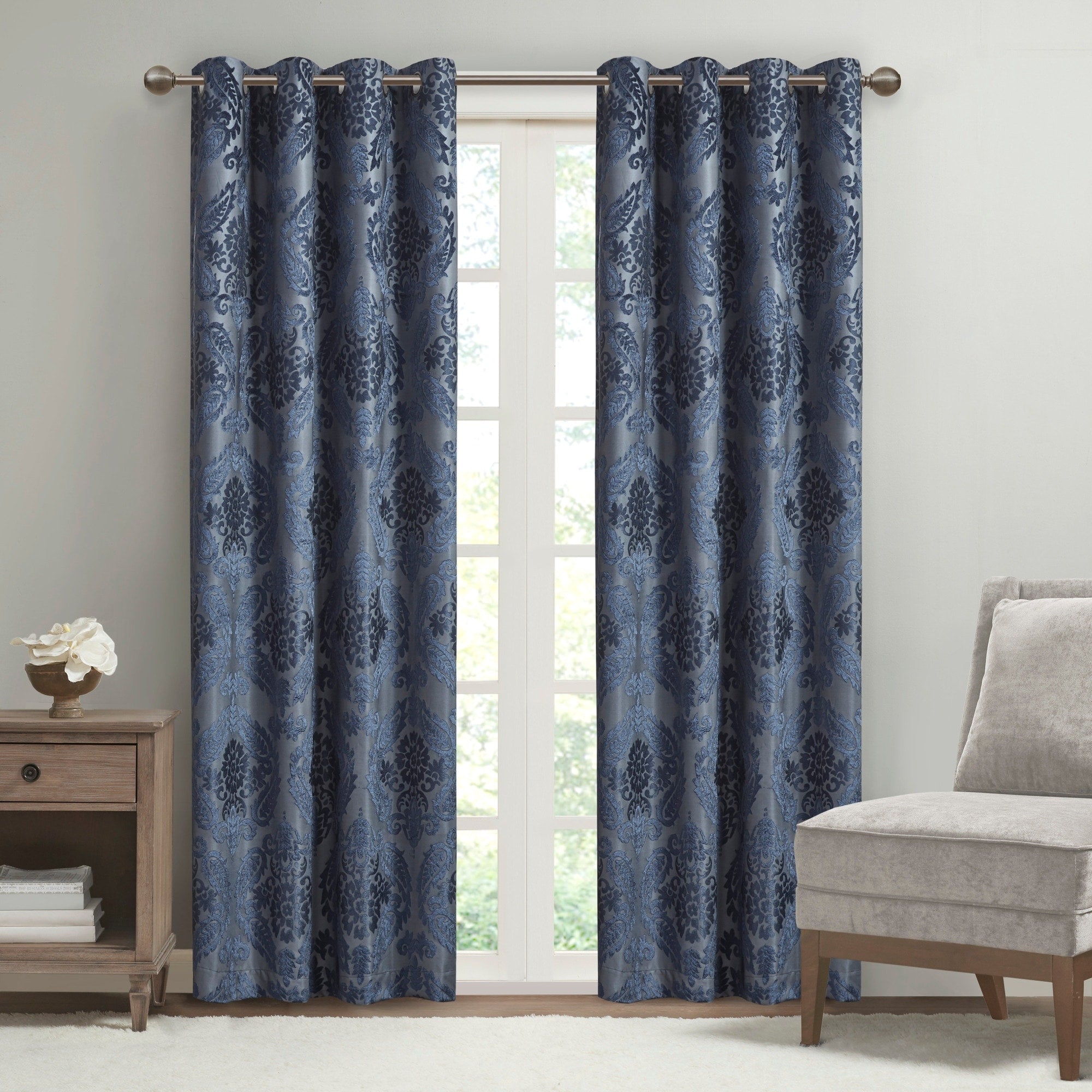 Loraine Knitted Jacquard Paisley Total Blackout Grommet Top Curtain Panel by SunSmart