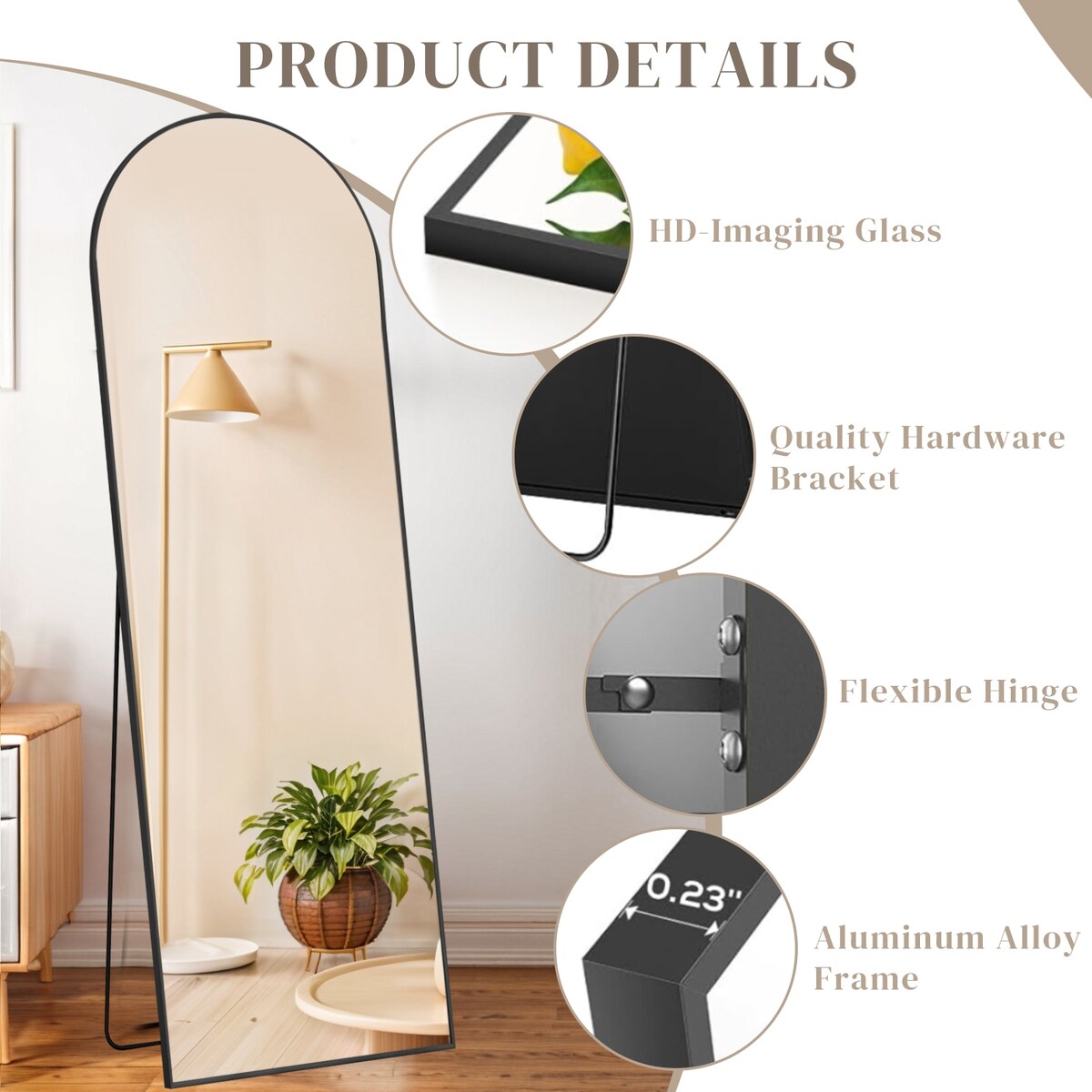 Mirror Full Length Body Wall Mirrors with Shatter-Proof Glass, Floor Standing for Bedroom Cloakroom