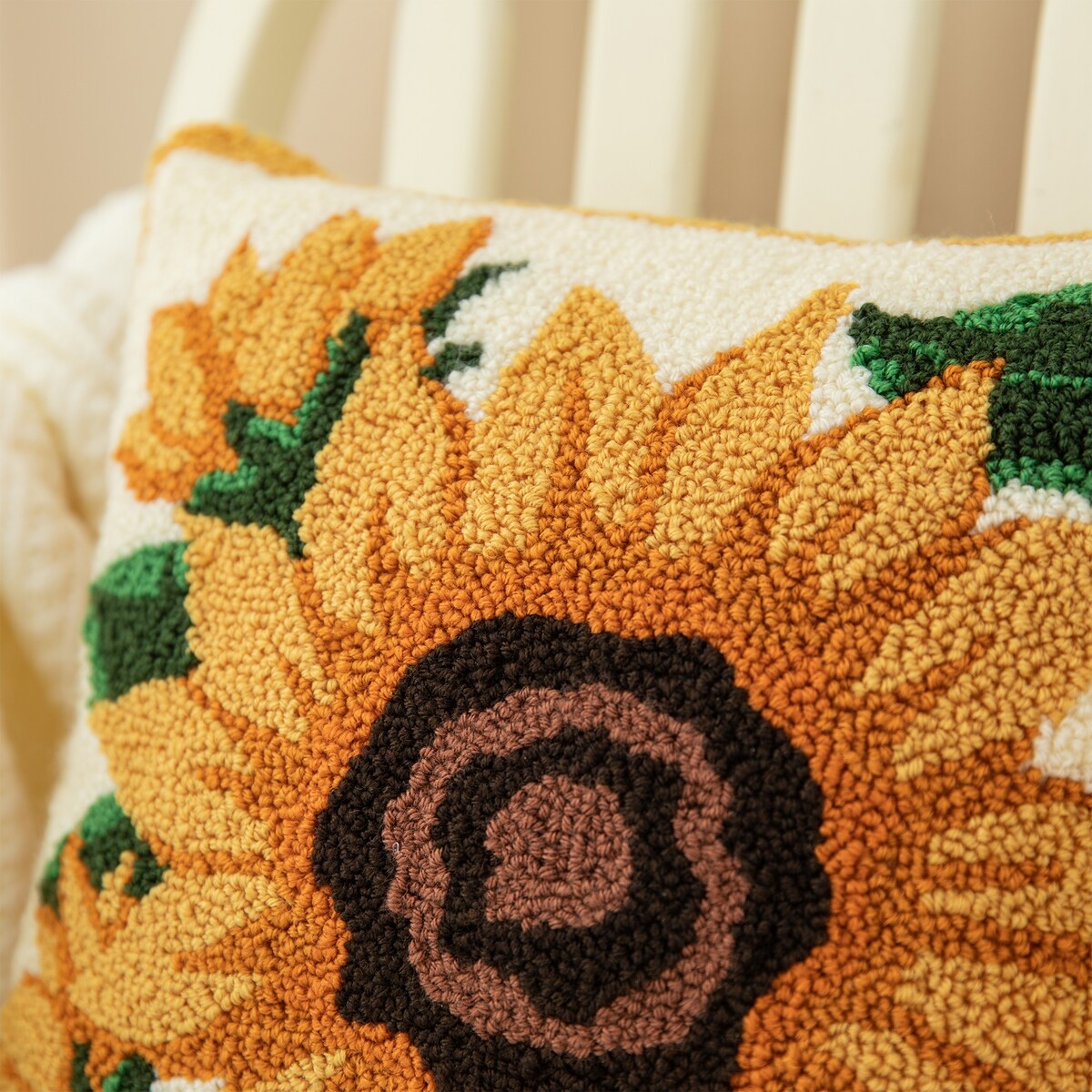 Glitzhome 14''H Fall Hooked Pumpkin & Sunflower Pillow