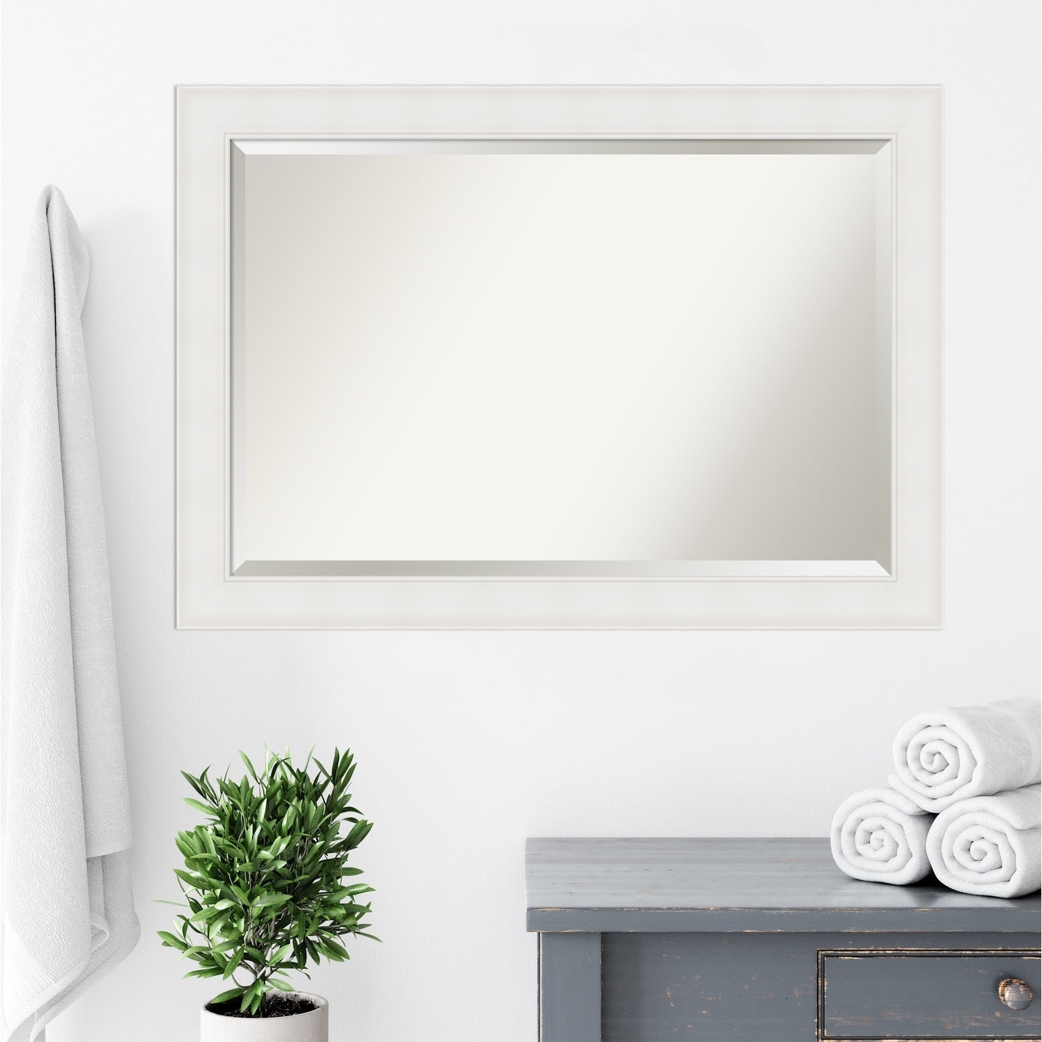 Textured White Beveled Framed Bathroom Vanity Wall Mirror - Textured White