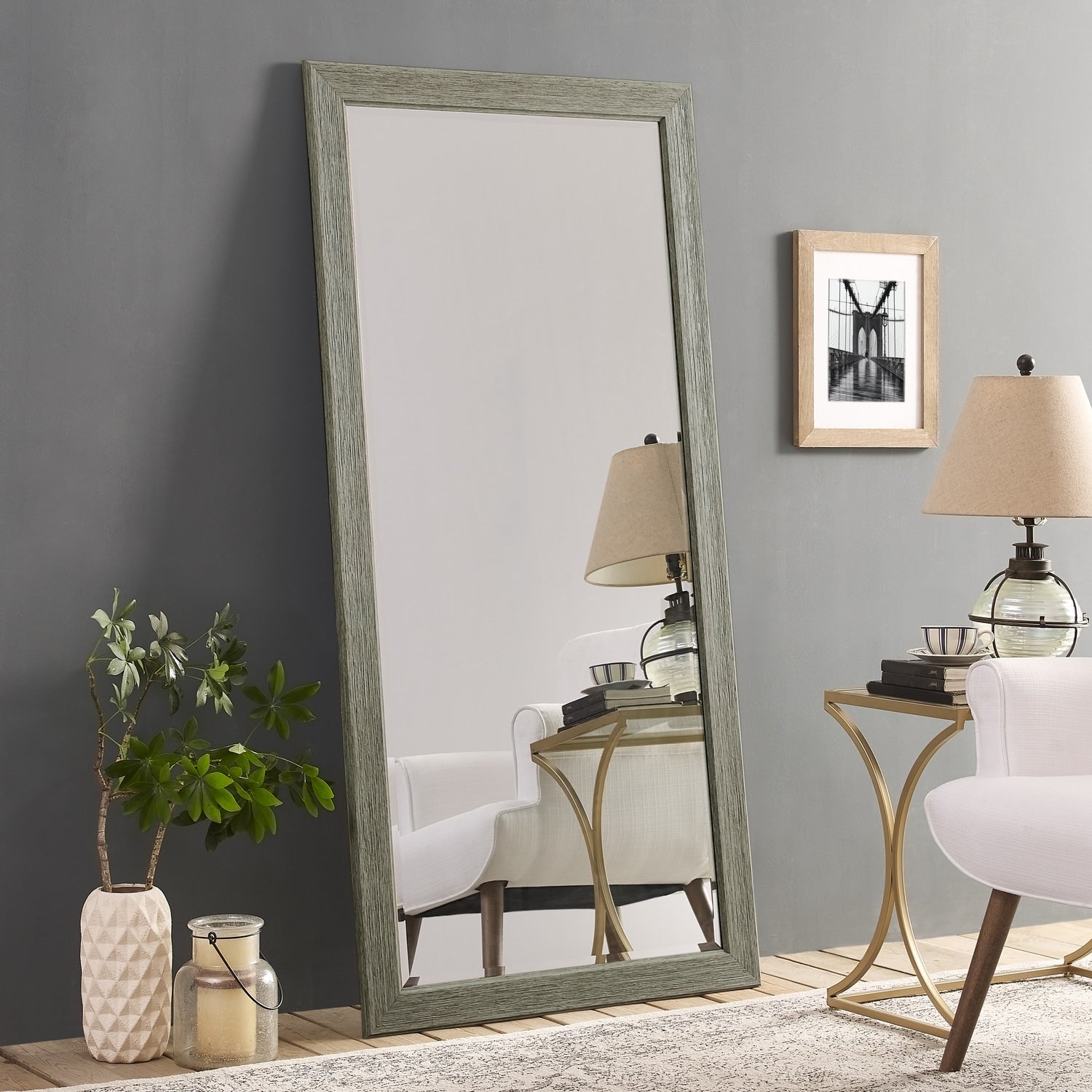 Tall Mirror Wooden Frame Full Body Oversized Rustic Free Standing Vertical, Rectangular Mirror Full Length Hanging Floor Mirror