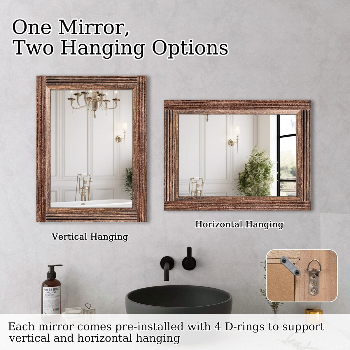 Solid Wood Frame Flat Bathroom Mirror