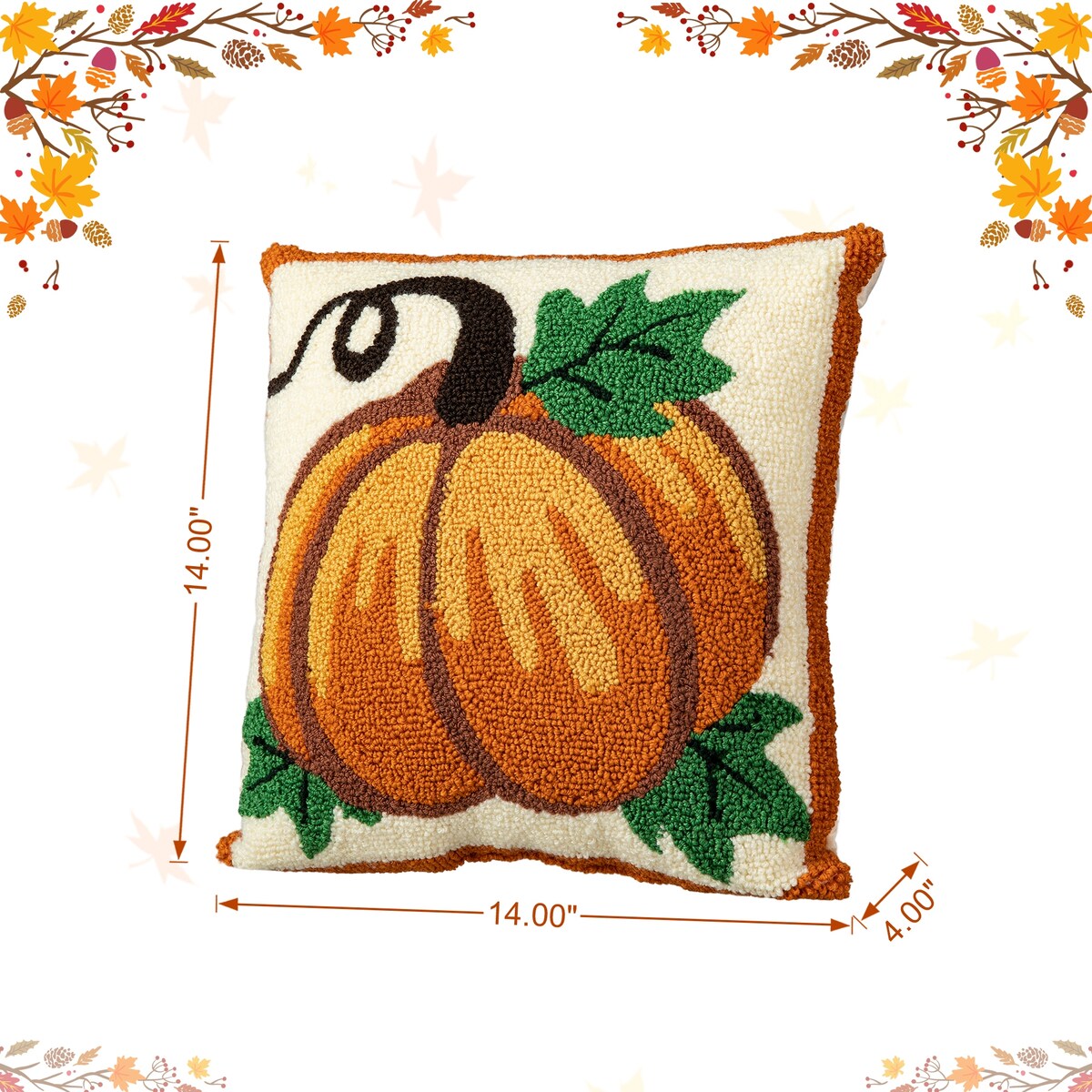 Glitzhome 14''H Fall Hooked Pumpkin & Sunflower Pillow