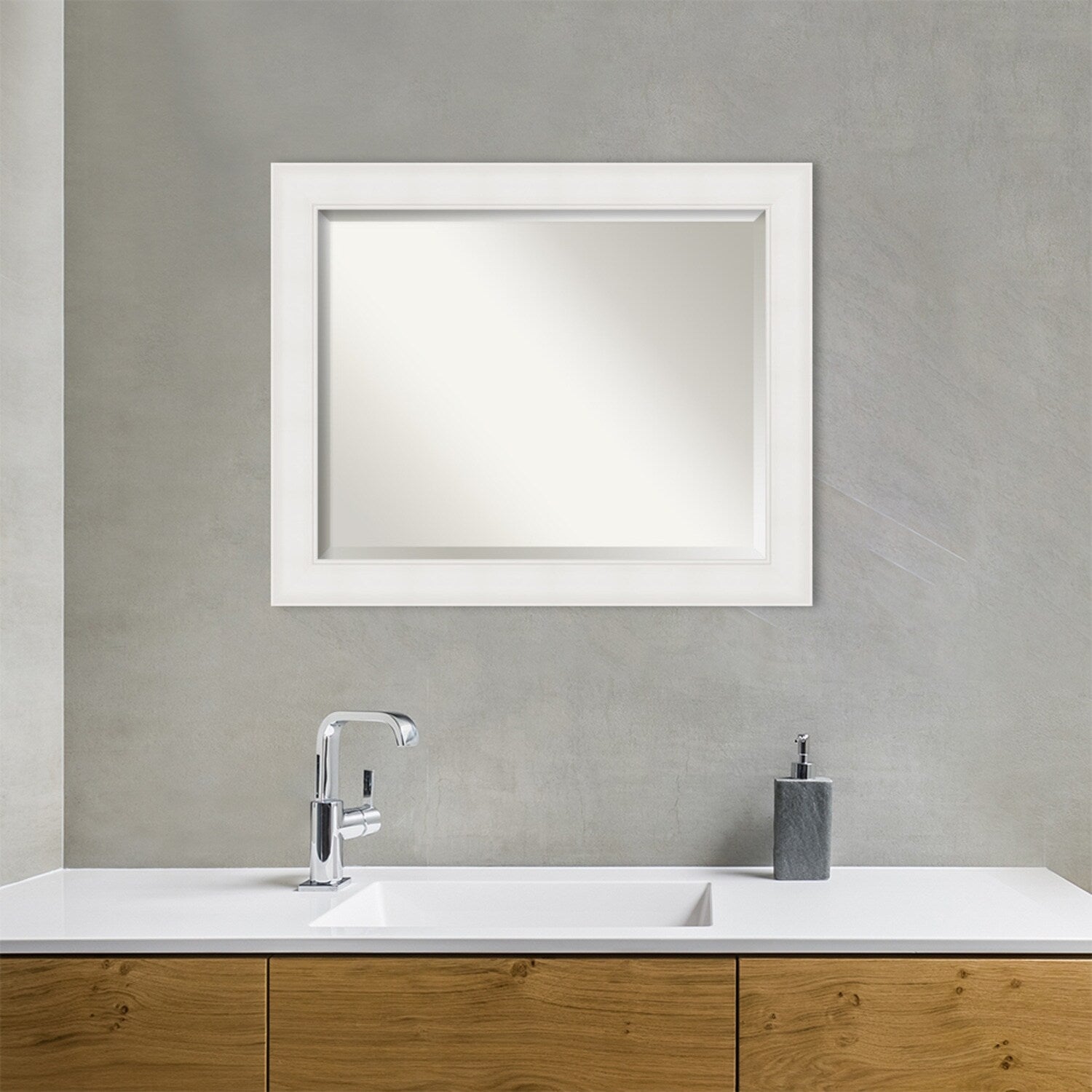 Textured White Beveled Framed Bathroom Vanity Wall Mirror - Textured White