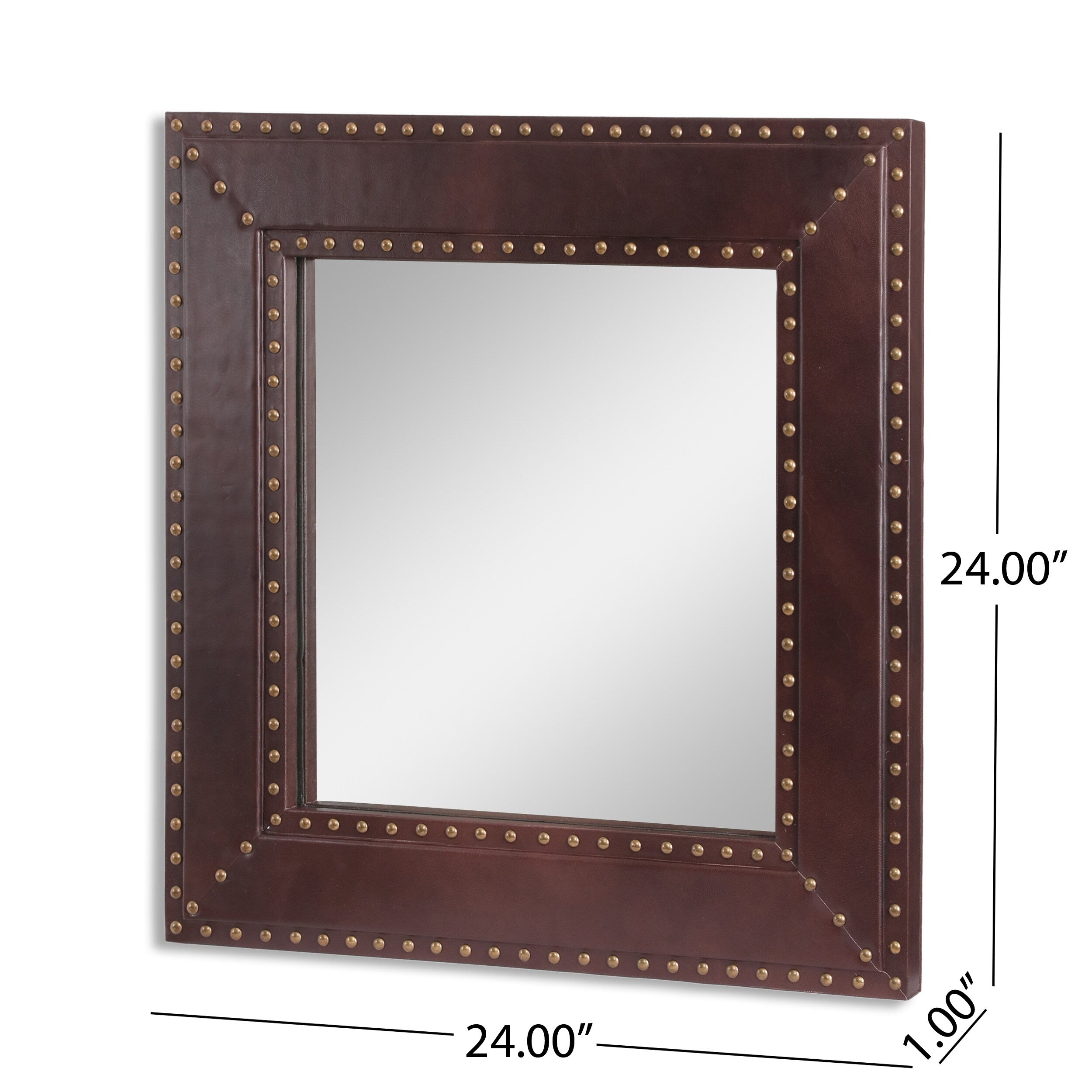 Chamlee Indoor Leather Handcrafted Studded Square Wall Mirror by Christopher Knight Home