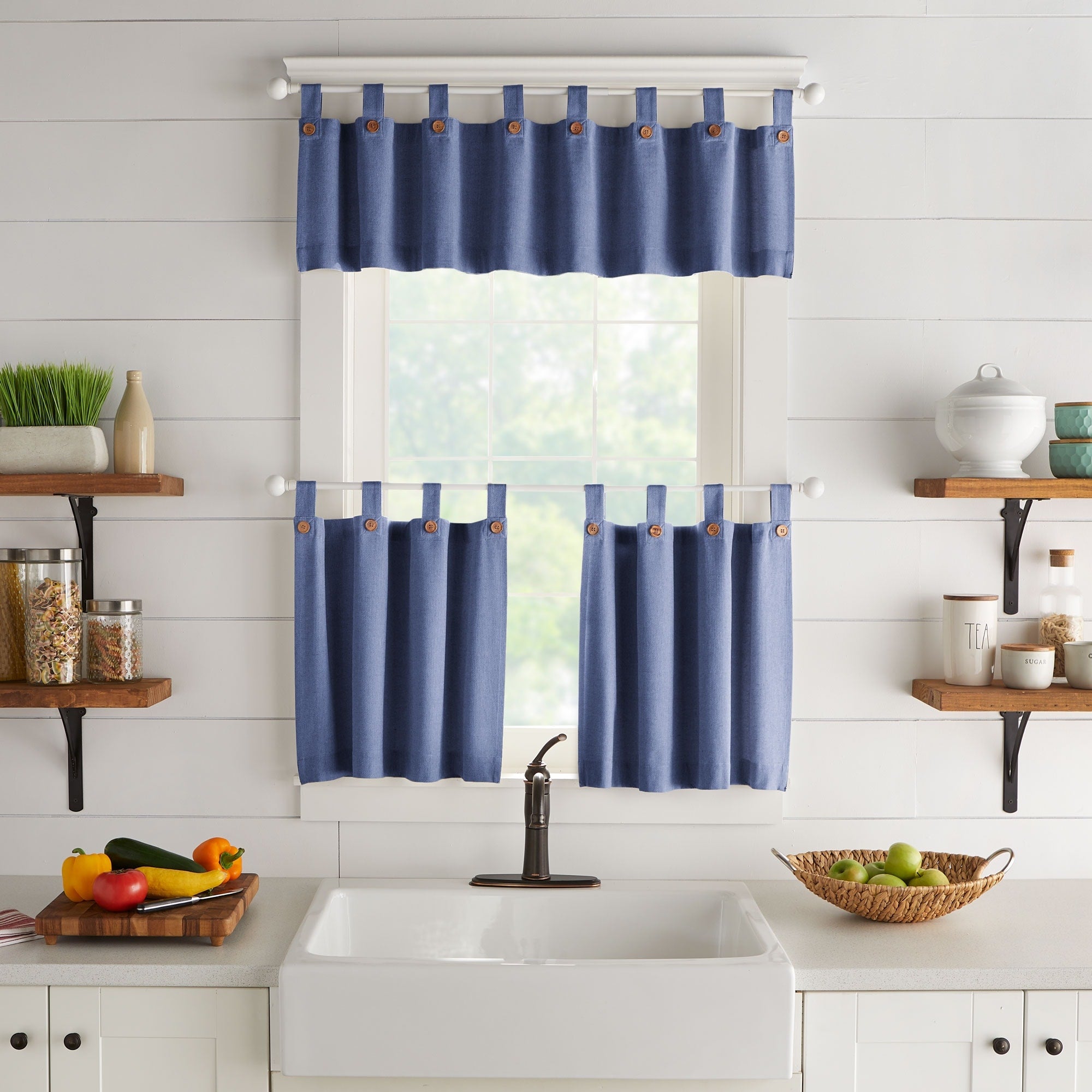 Tucker Solid Button Kitchen Curtain Tier Set