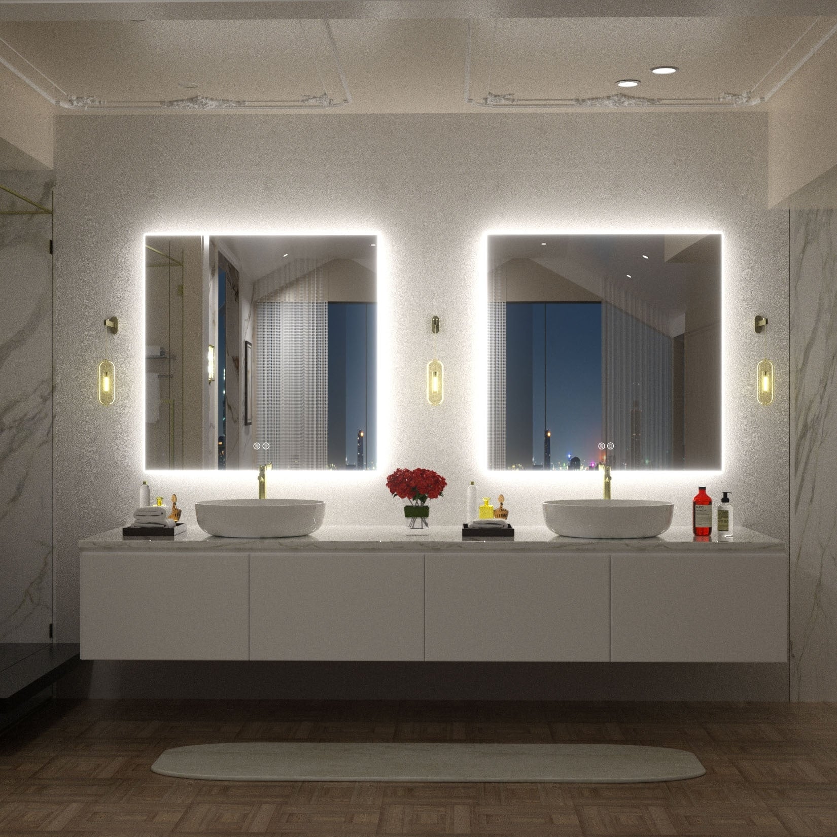 Apmir LED Lighted Anti-Fog Frameless Backlit Bathroom Vanity Mirror with in Tempered Glass