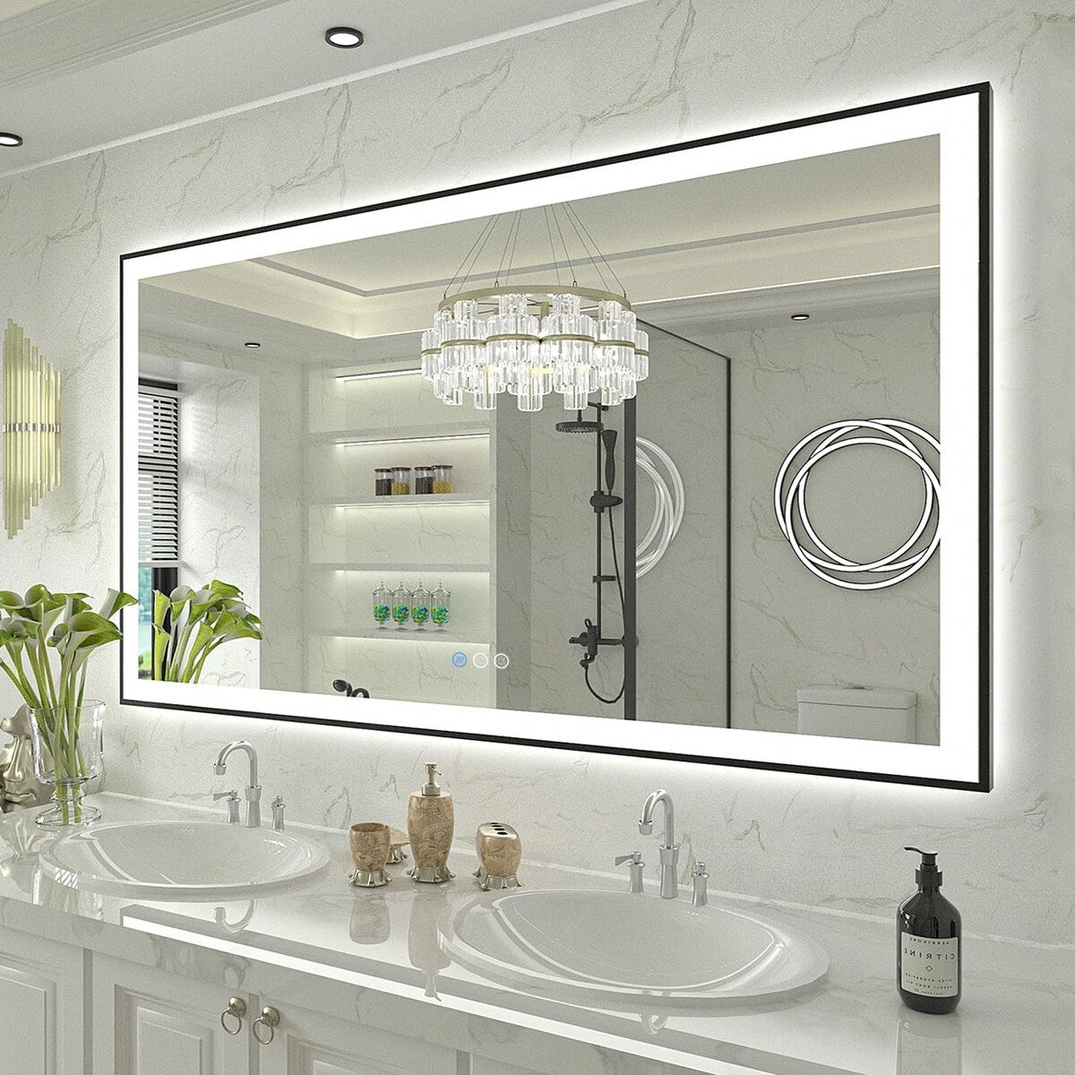 KIOTEE Black Frame LED Mirrors for Bathroom Wall Large Lighted Vanity Mirrors