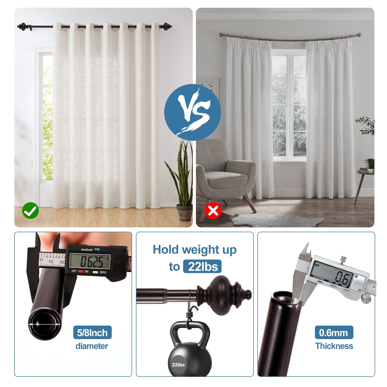 Modern Round Urn Adjustable Drapery Double Curtain Rod