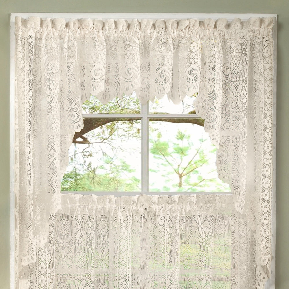 Luxurious Old World Style Lace Kitchen Curtains- Tiers OR Valance in Cream