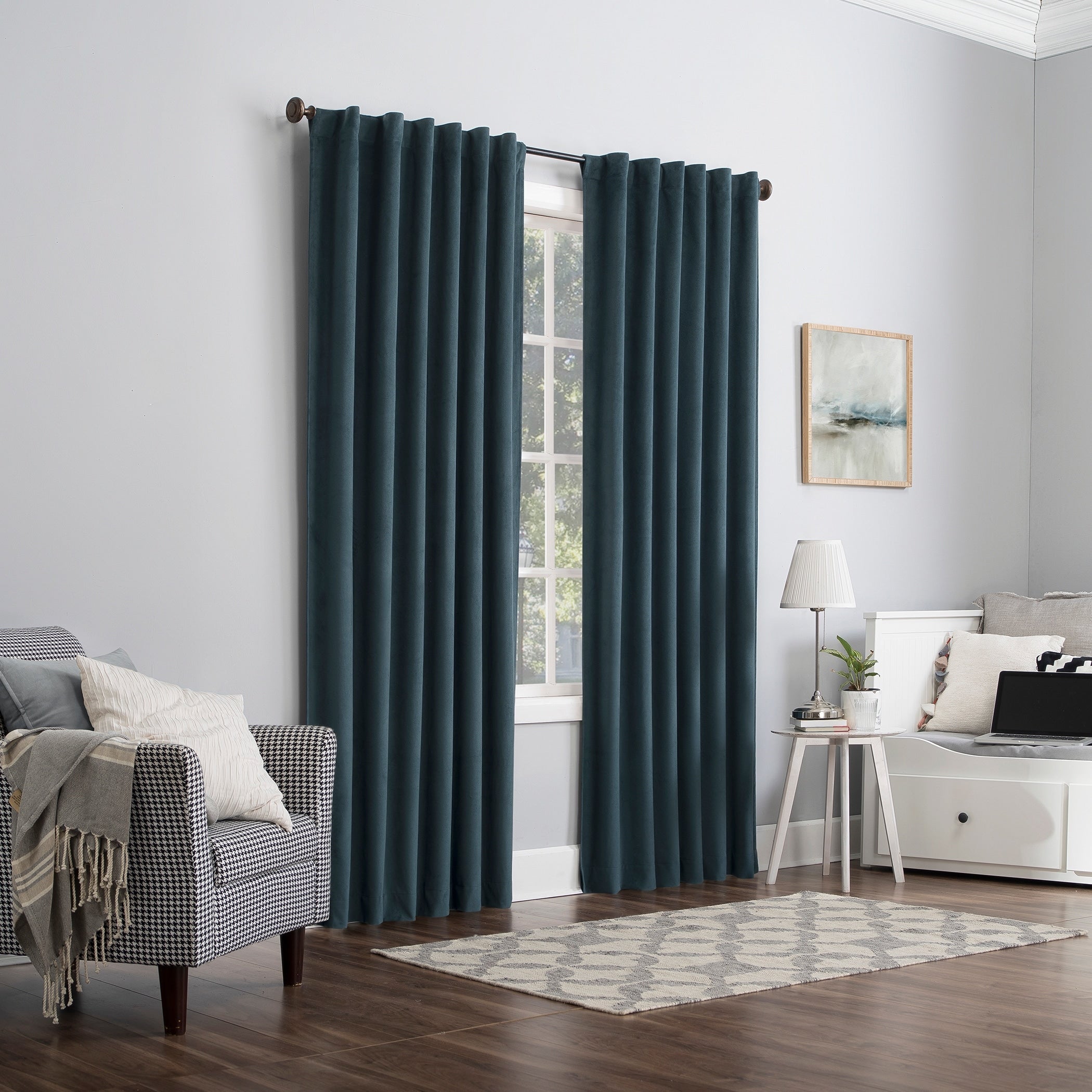 Sun Zero Amherst Velvet Noise Reducing Thermal Extreme Total Blackout Back Tab Curtain Panel, Single Panel