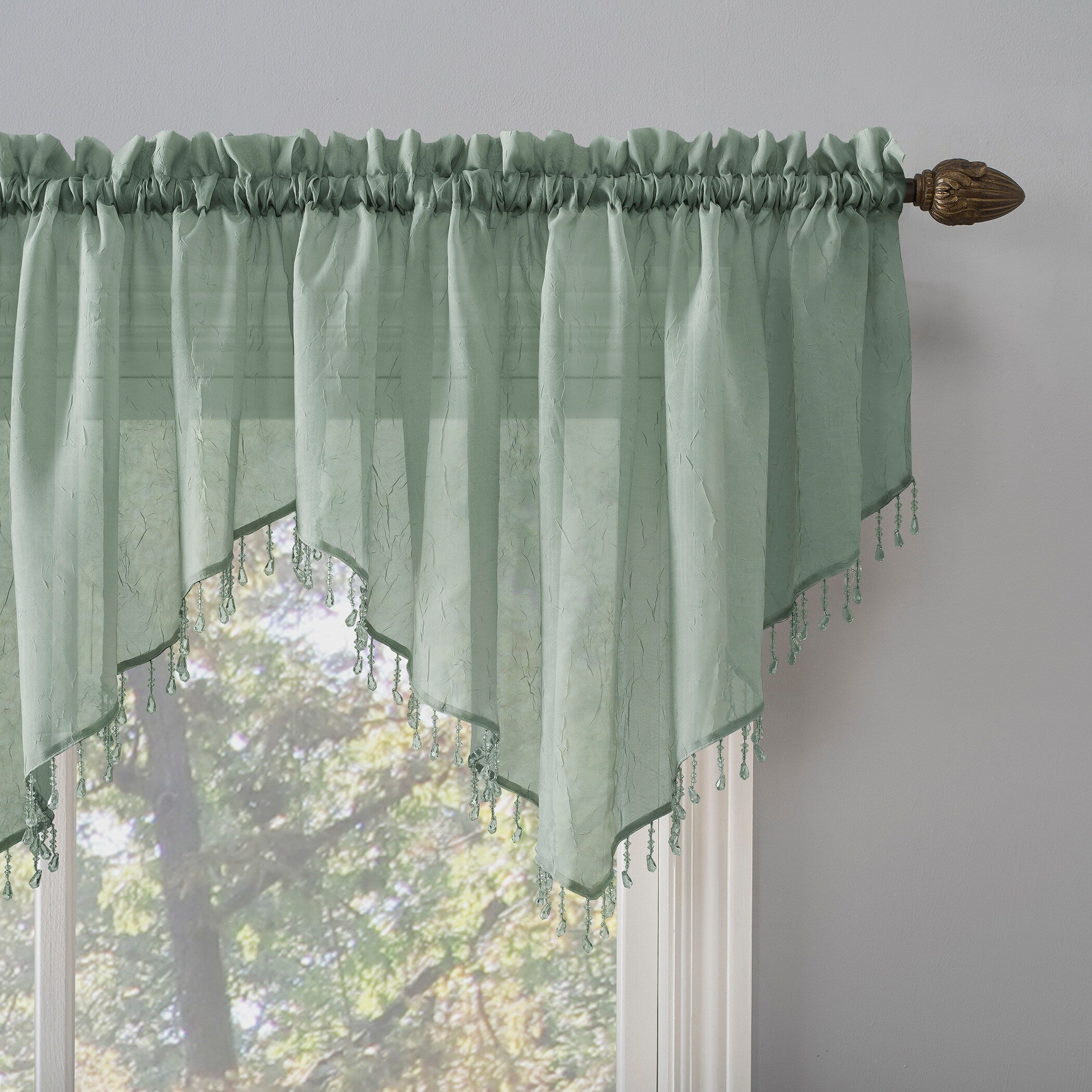 No. 918 Erica Crushed Voile Ascot Beaded Sheer Rod Pocket 1-Piece Curtain Valance