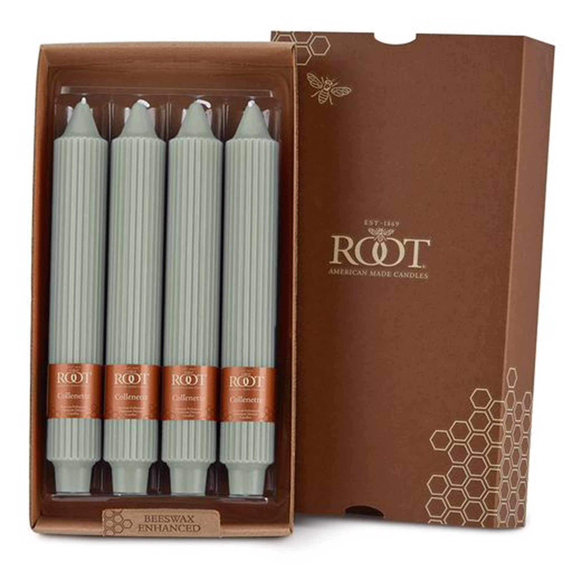 Root Unscented Grecian Collenette Taper Candles box of 4