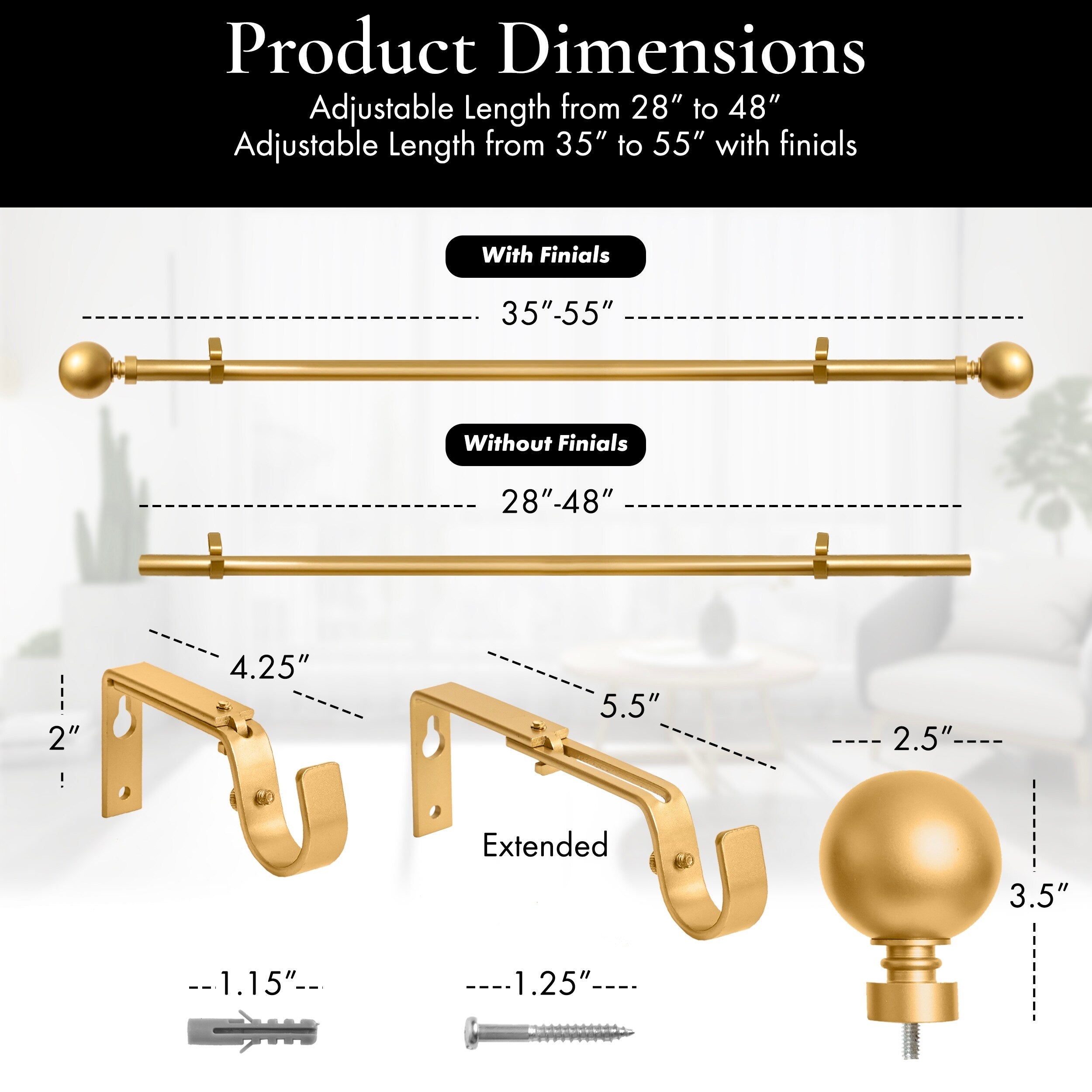 Meriville 1-Inch Diameter Ball Single Window Curtain Rod