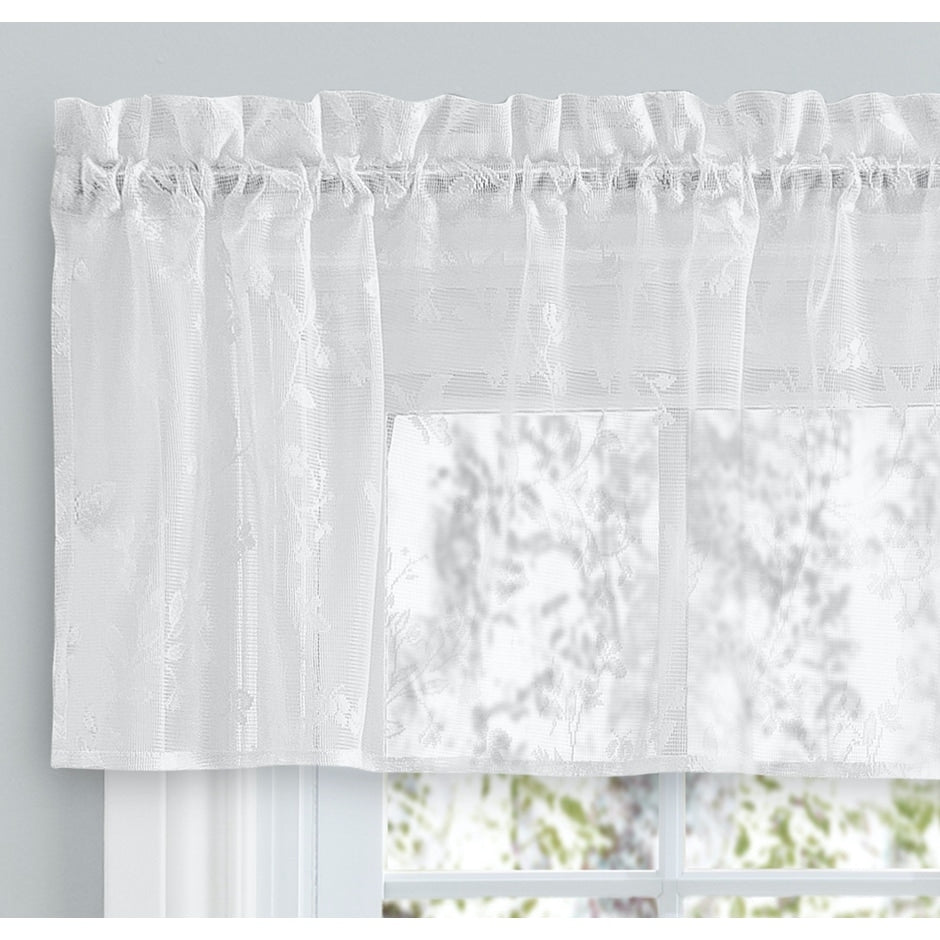 Isabella Lace Elegant Rod Pocket W Header Kitchen Curtains - Tier, Swag Pair and Tailored Valance (Sold Separately)