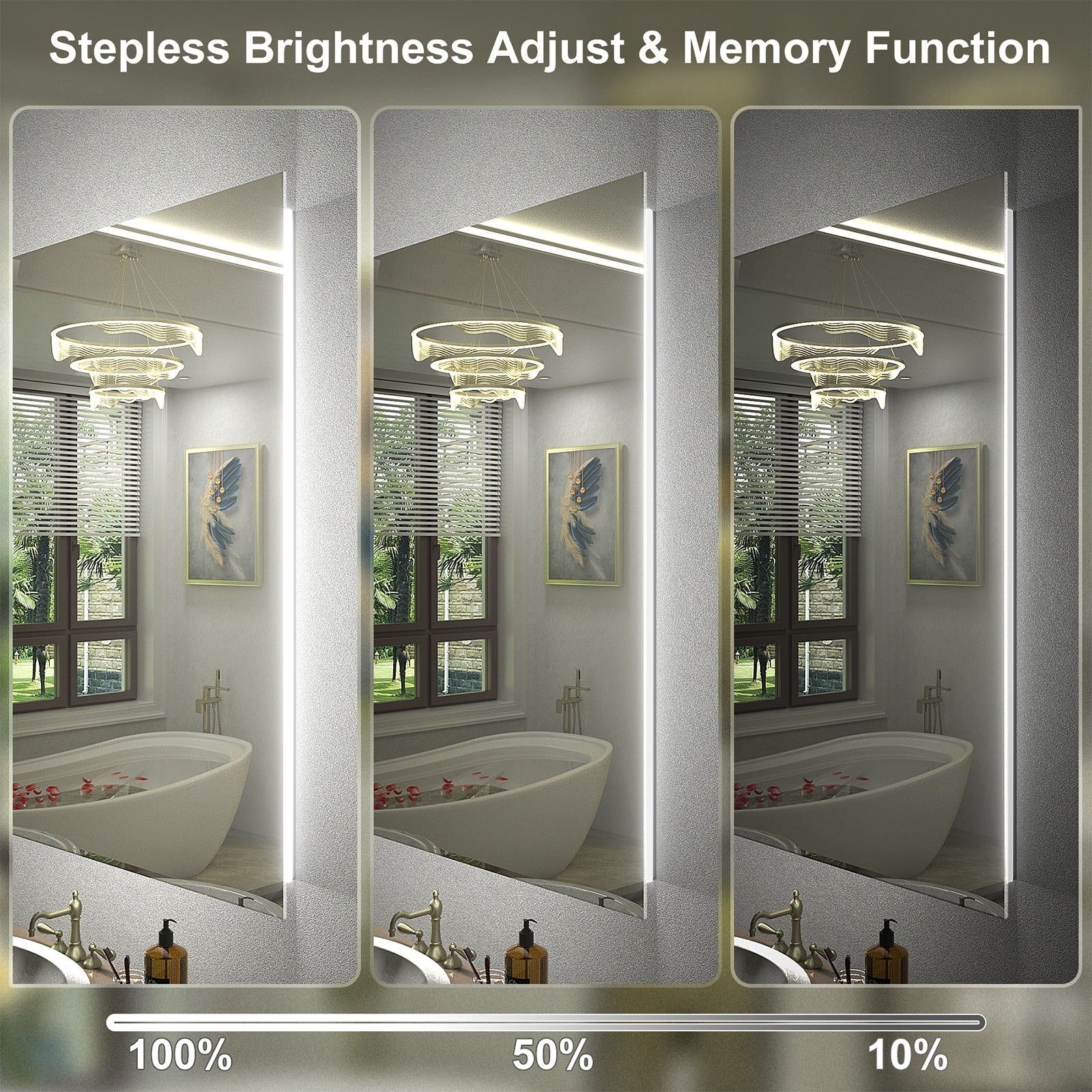 Apmir LED Lighted Anti-Fog Frameless Backlit Bathroom Vanity Mirror with in Tempered Glass