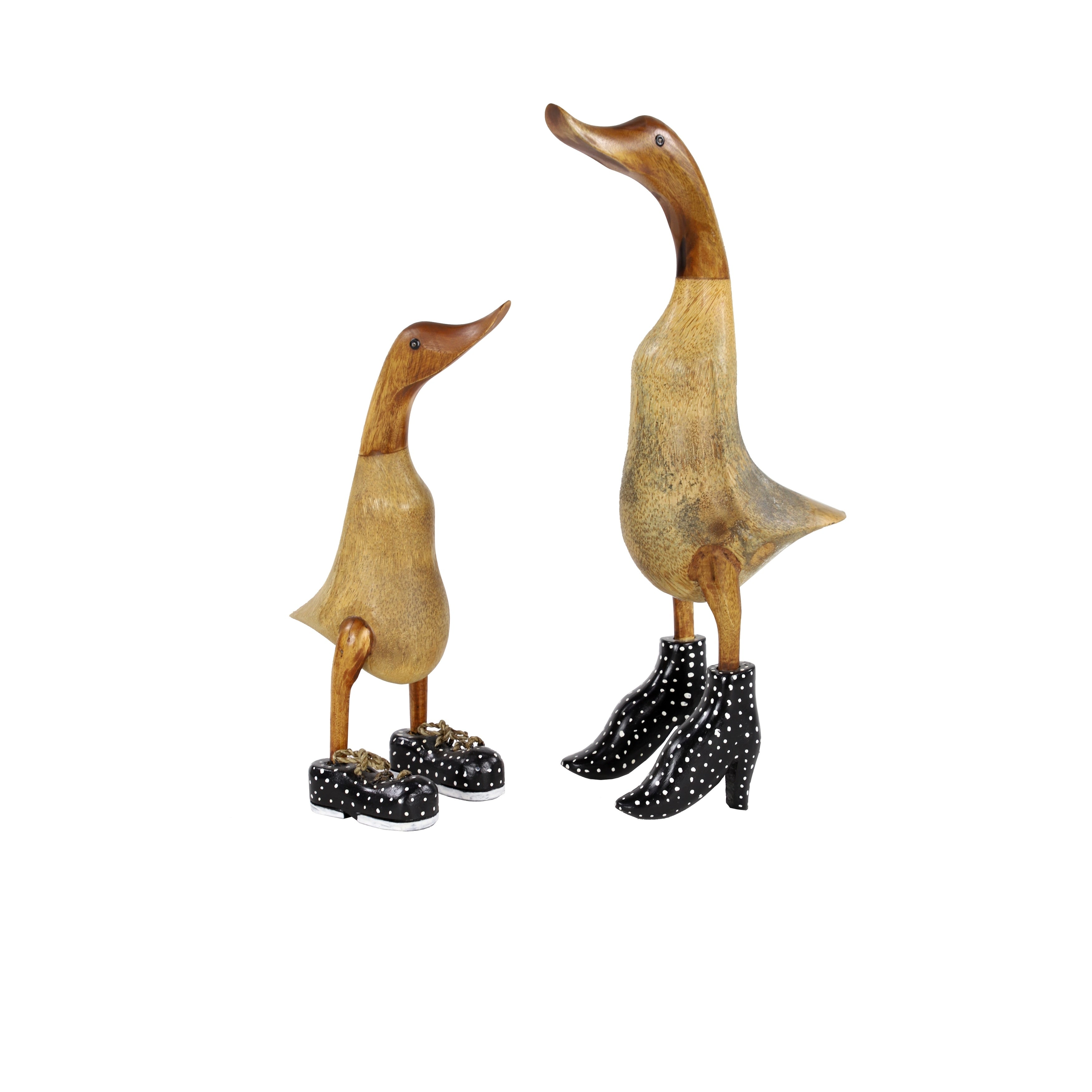 Brown Bamboo Wood Duck Decorative Sculpture with High Heels and Boots (Set of 2)