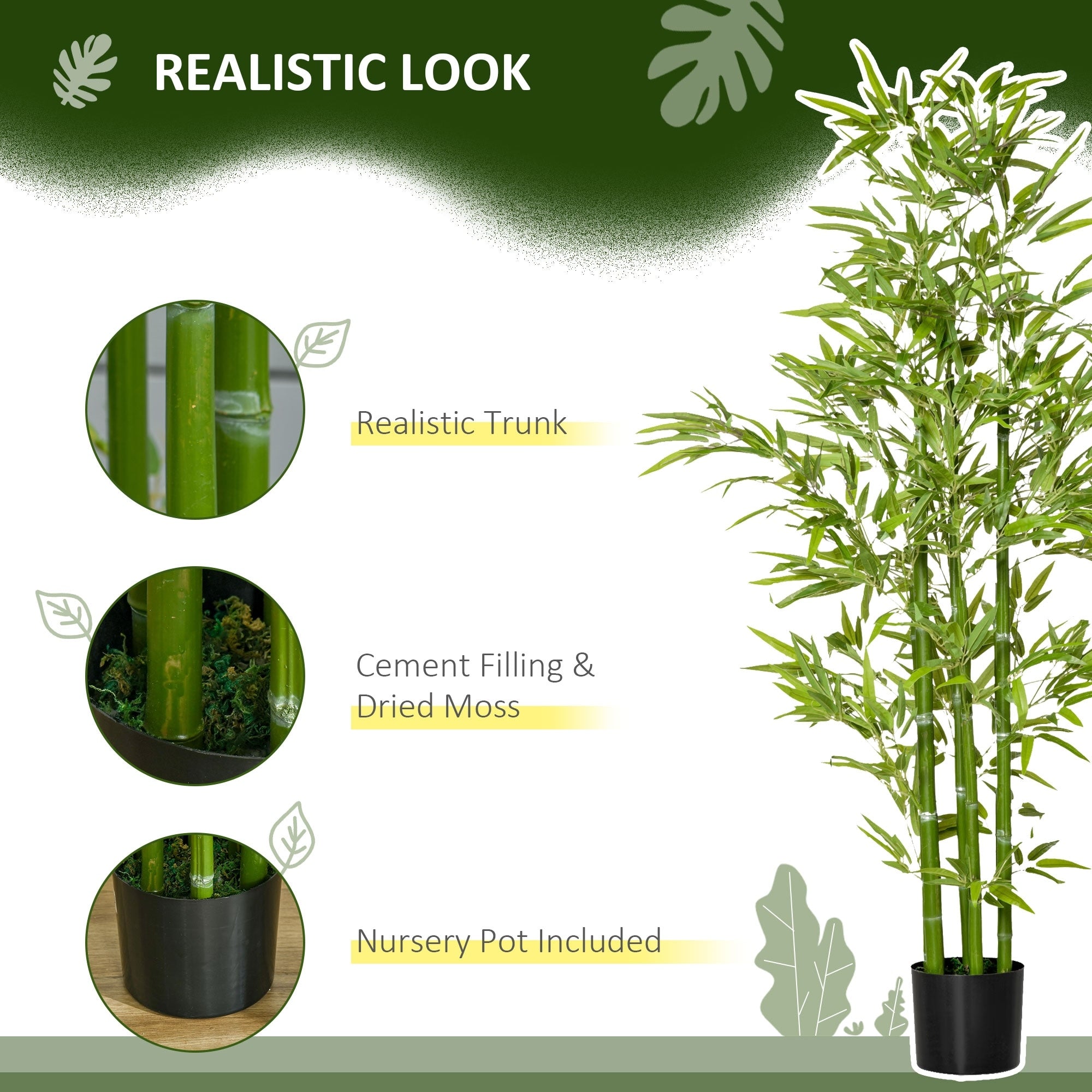 HOMCOM 5FT Artificial Bamboo Tree Faux Decorative Plant in Nursery Pot for Indoor Outdoor Décor - 6.75 x 6.75 x 59