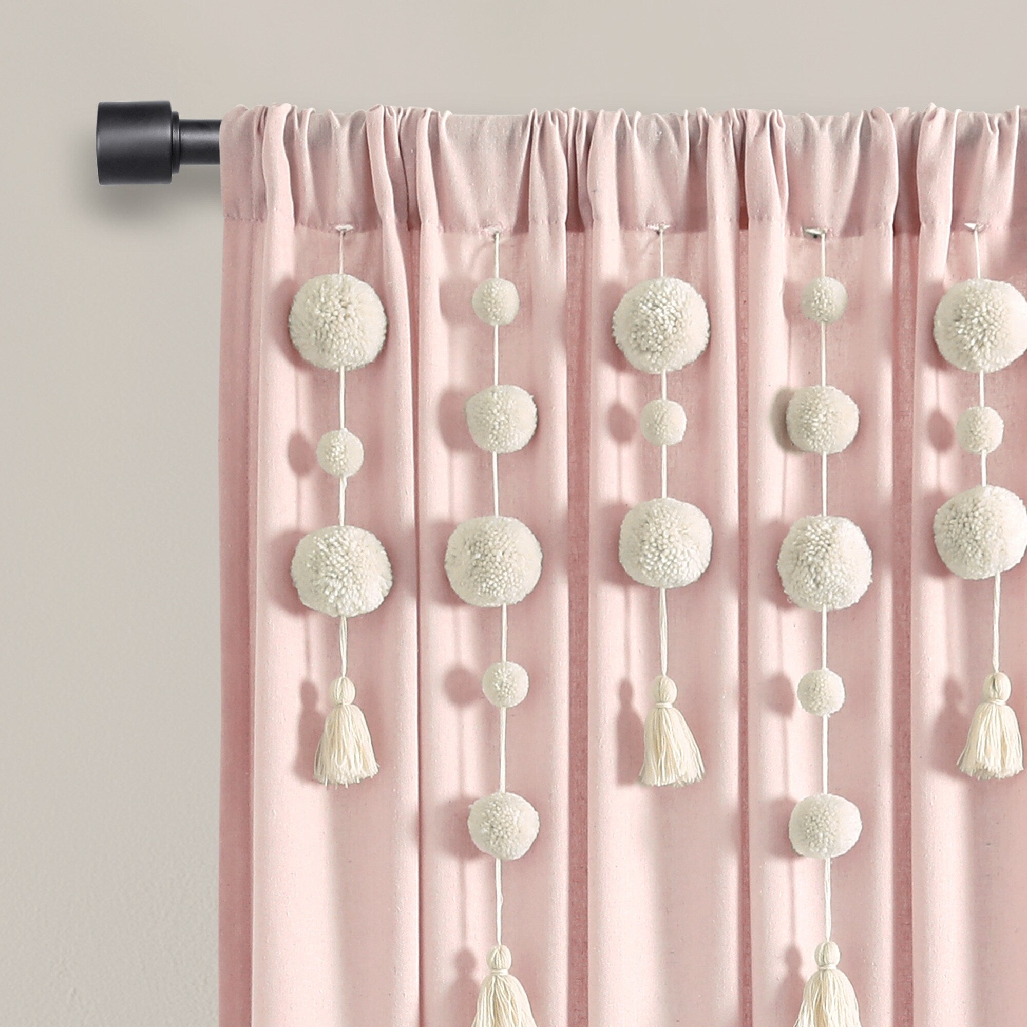 Lush Decor Boho Pom Pom Tassel Linen Window Curtain Panel (Single)