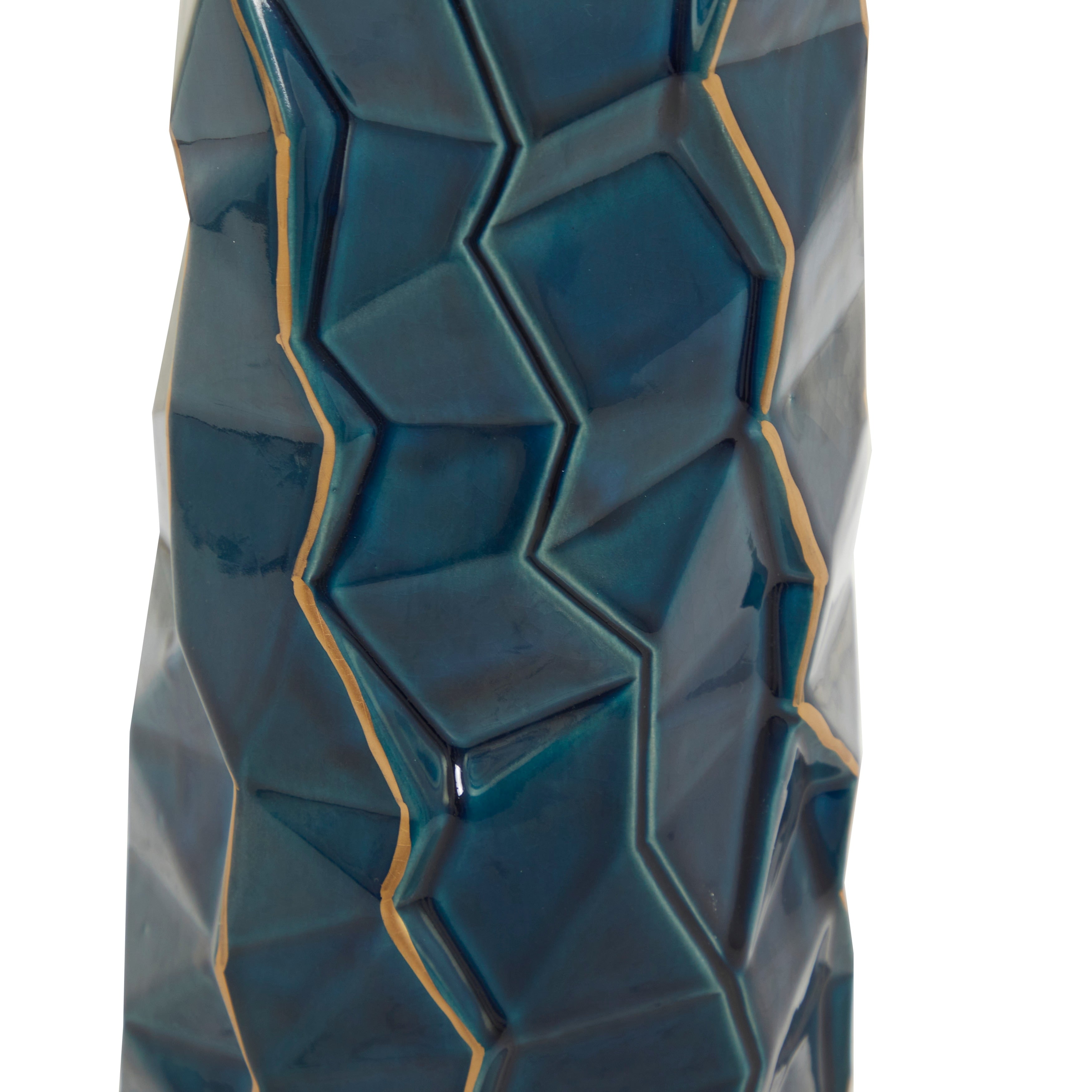 Ceramic Faceted Vase with Gold Accents - Teal - Roche River Decor