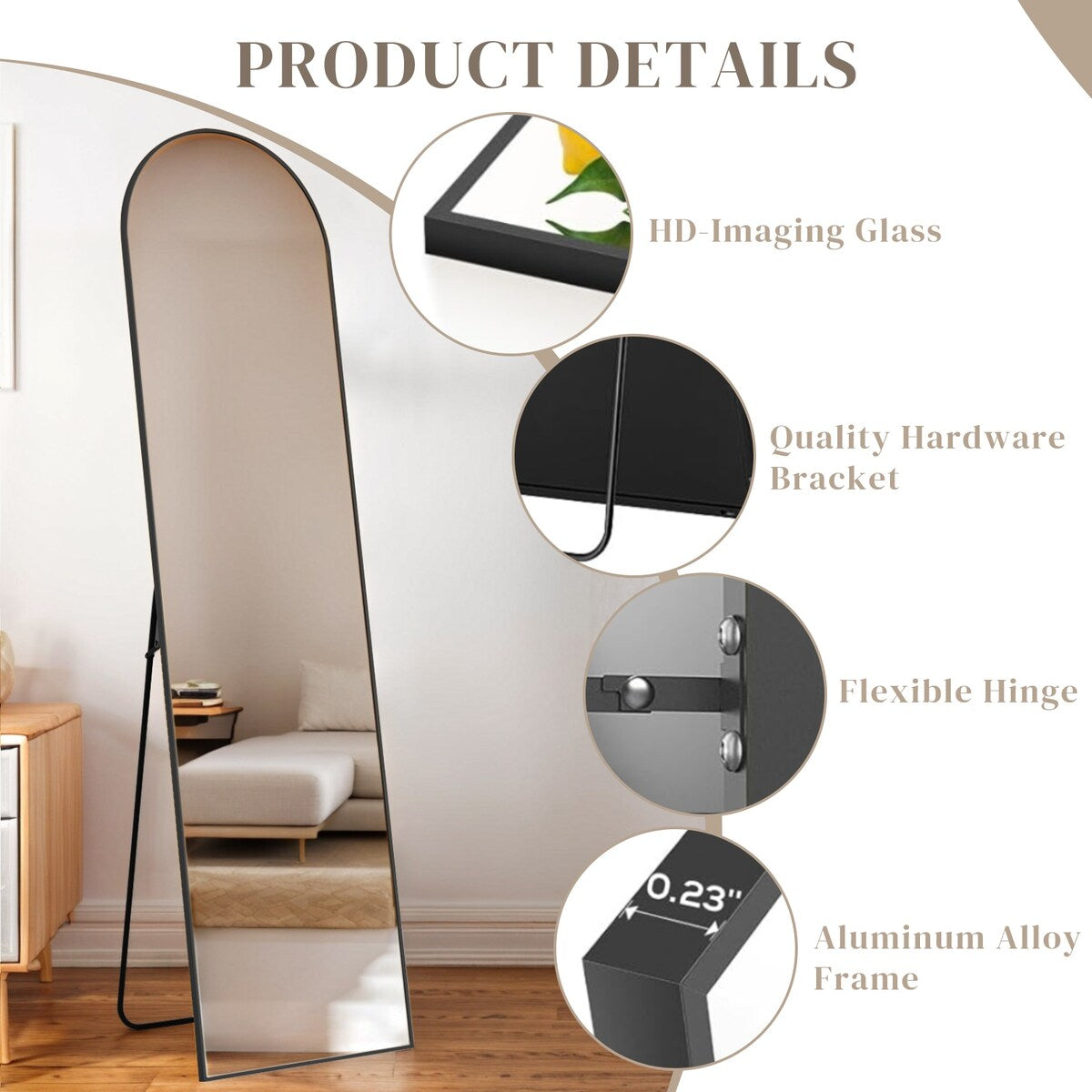 Mirror Full Length Body Wall Mirrors with Shatter-Proof Glass, Floor Standing for Bedroom Cloakroom