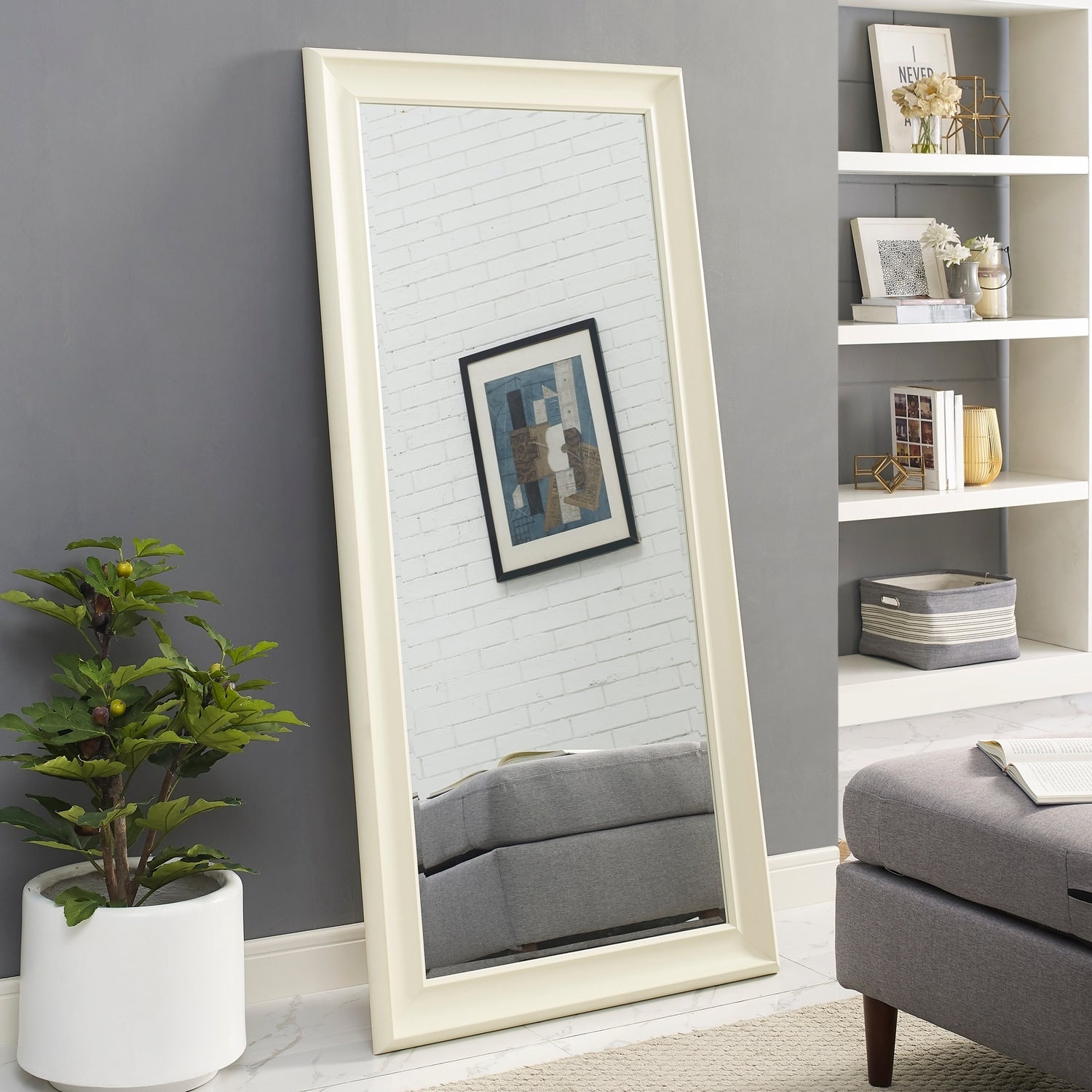 Tall Mirror Full Body Oversized Mirror Smooth Faux Wood Frame Rectangle Wall Mounted Hanging Mirror