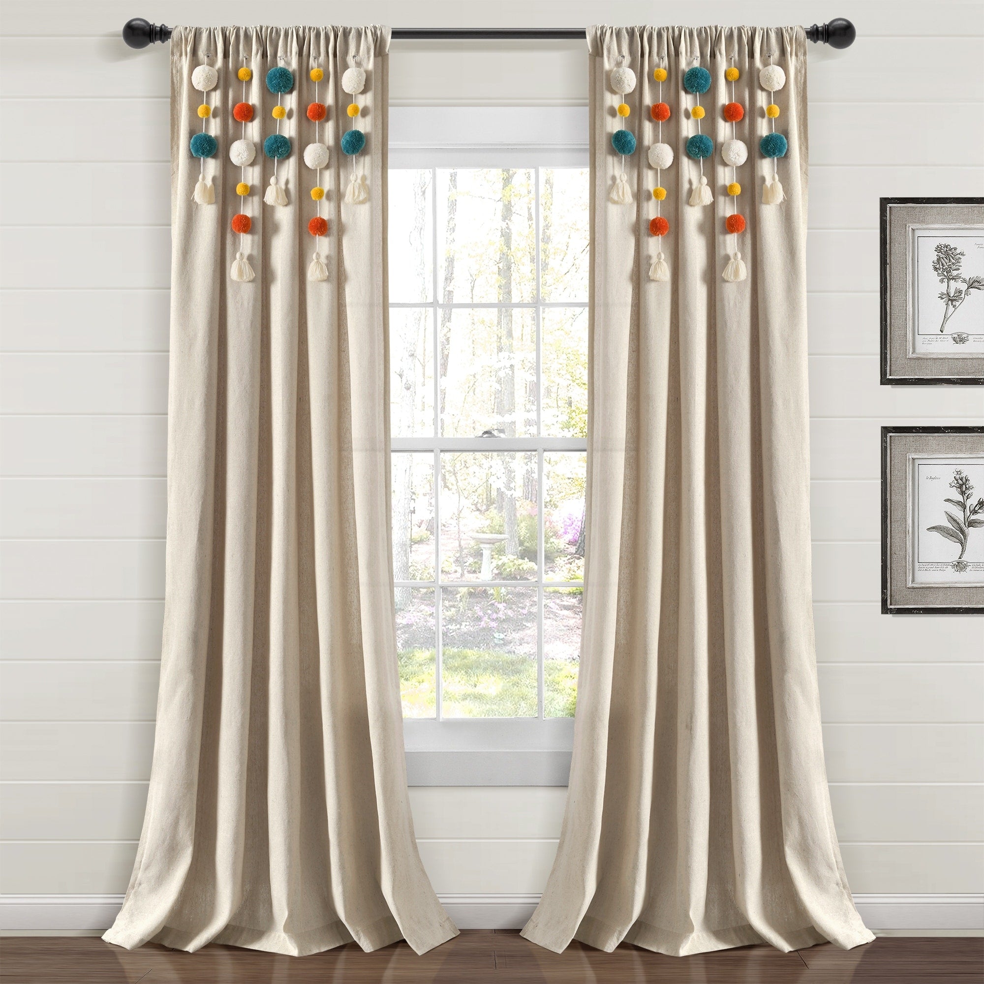 Lush Decor Boho Pom Pom Tassel Linen Window Curtain Panel (Single)