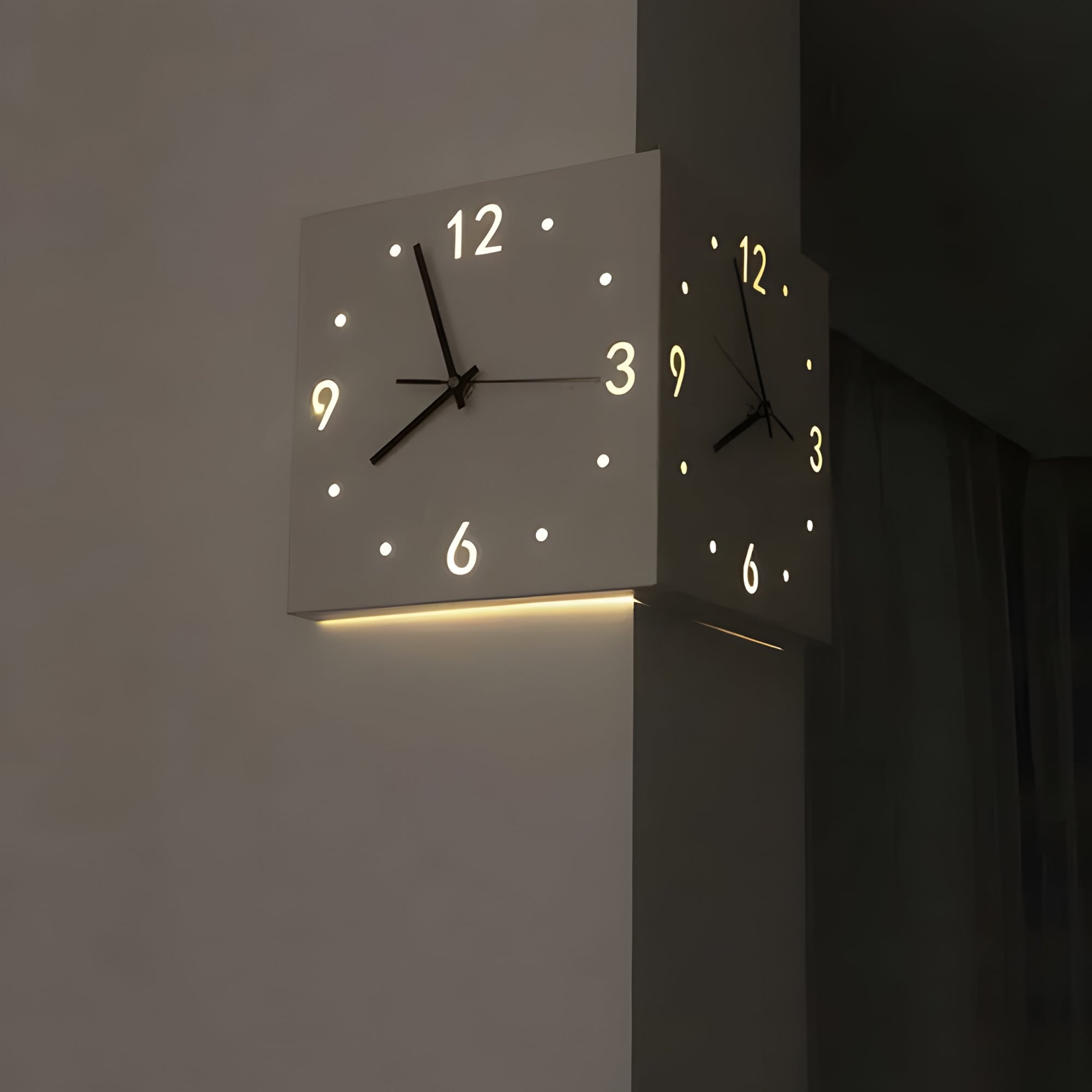 Backlit LED Wall Clock Corner Clock w/ Motion Sensor